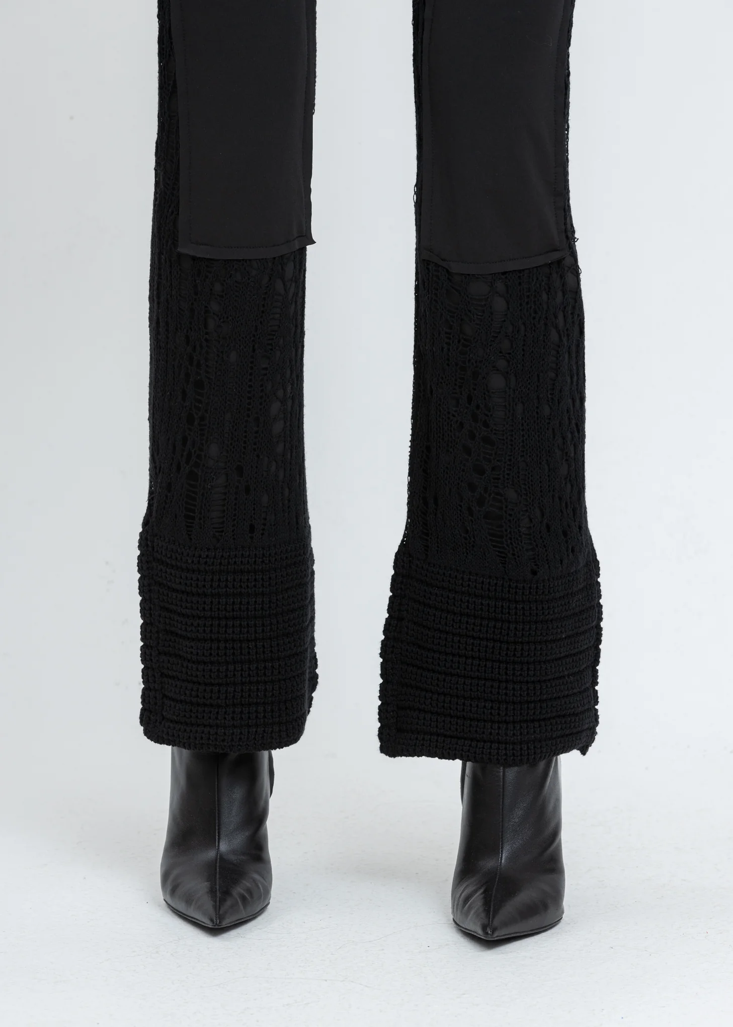 Black Knit Crochet Flared Pants - Image 5