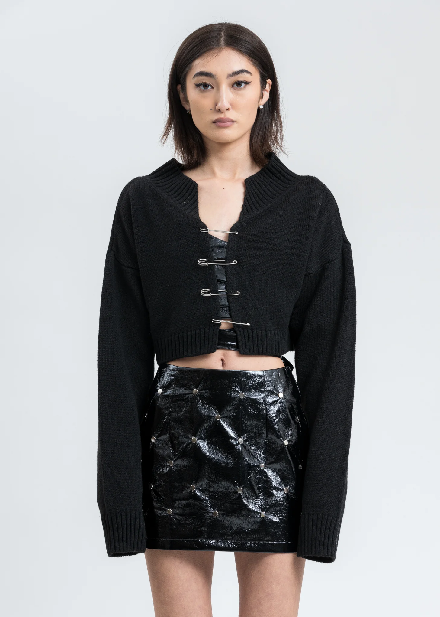 Black Knit Safety Pin Sweater