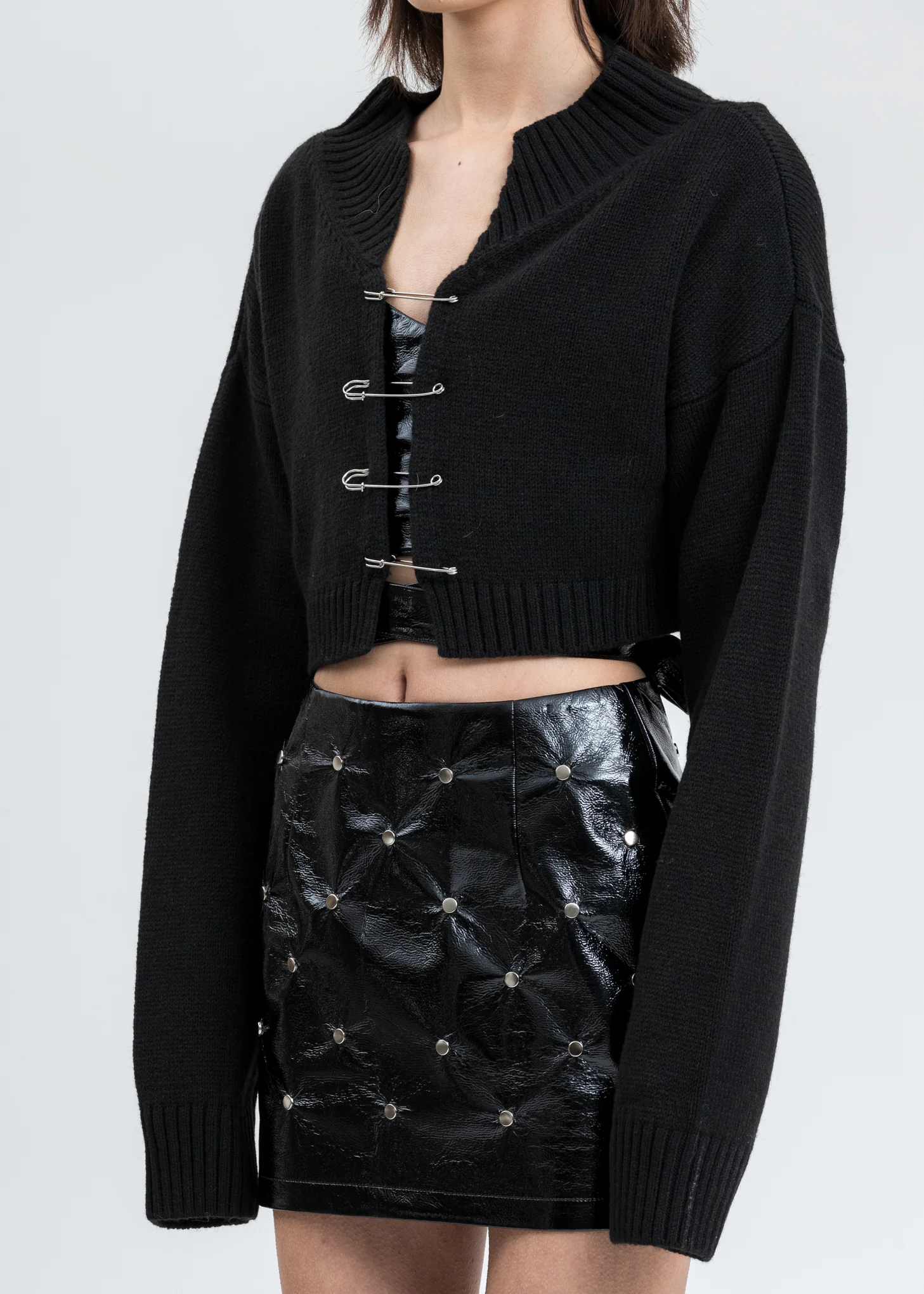 Black Knit Safety Pin Sweater - Image 2