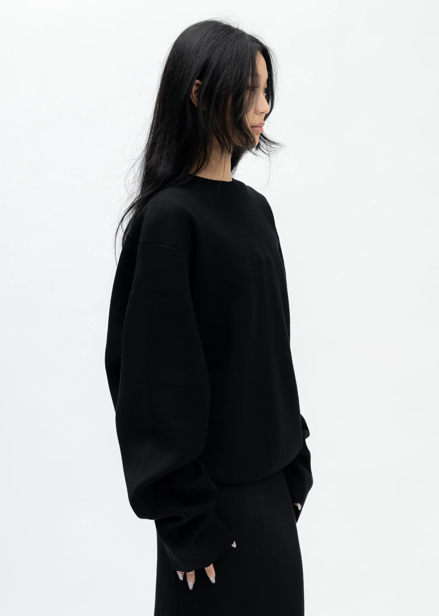 BLACK KNITTED CREWNECK JUMPER - Image 2