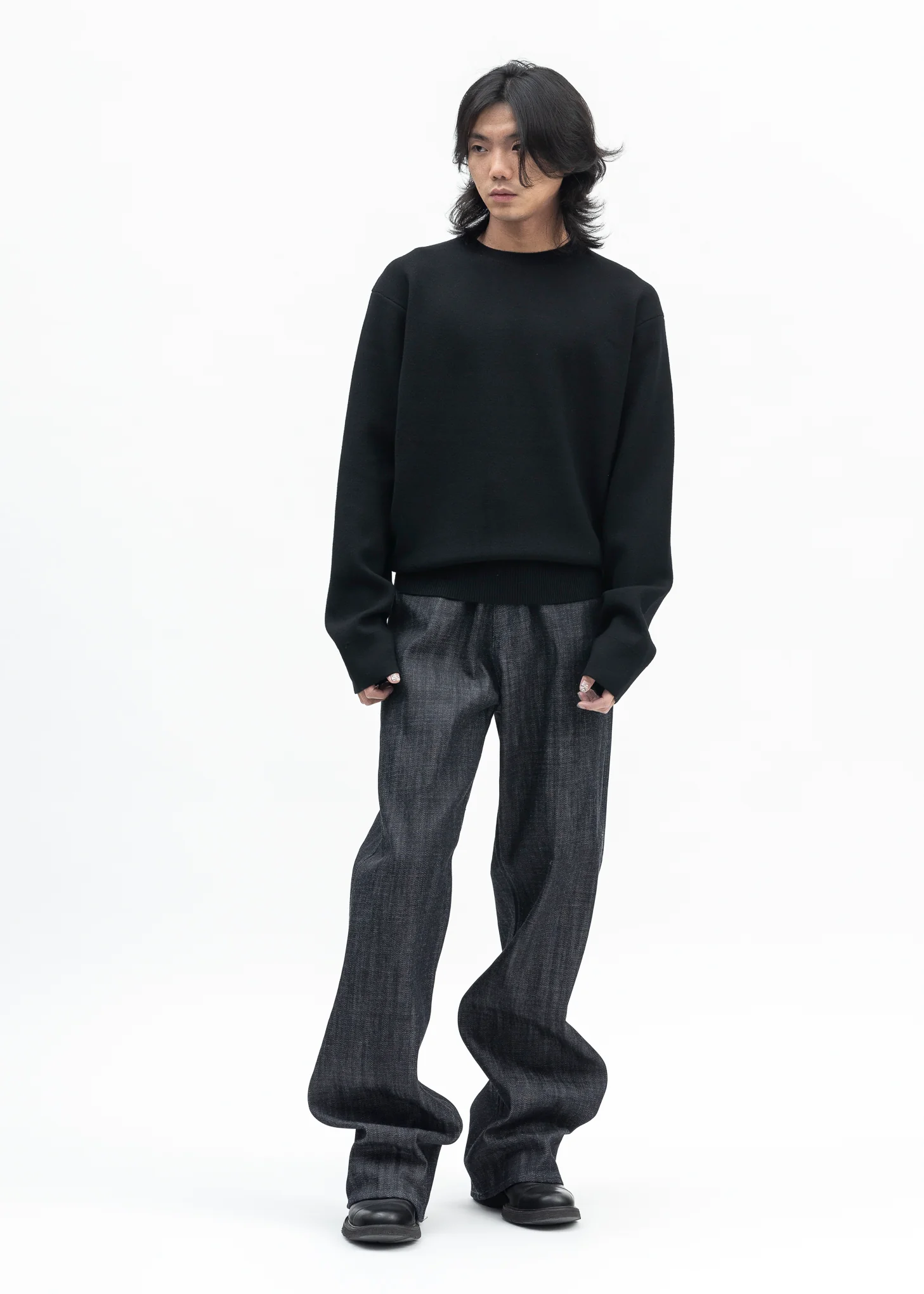 BLACK KNITTED CREWNECK JUMPER - Image 5