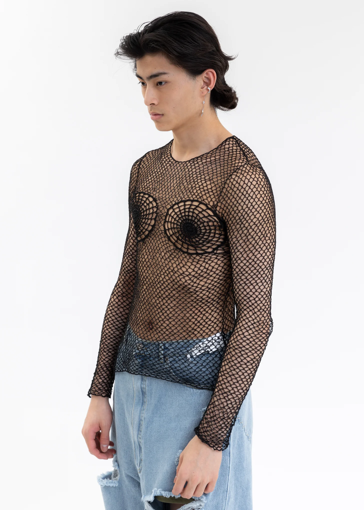Black Knitting Crochet Long Sleeve Top - Image 3