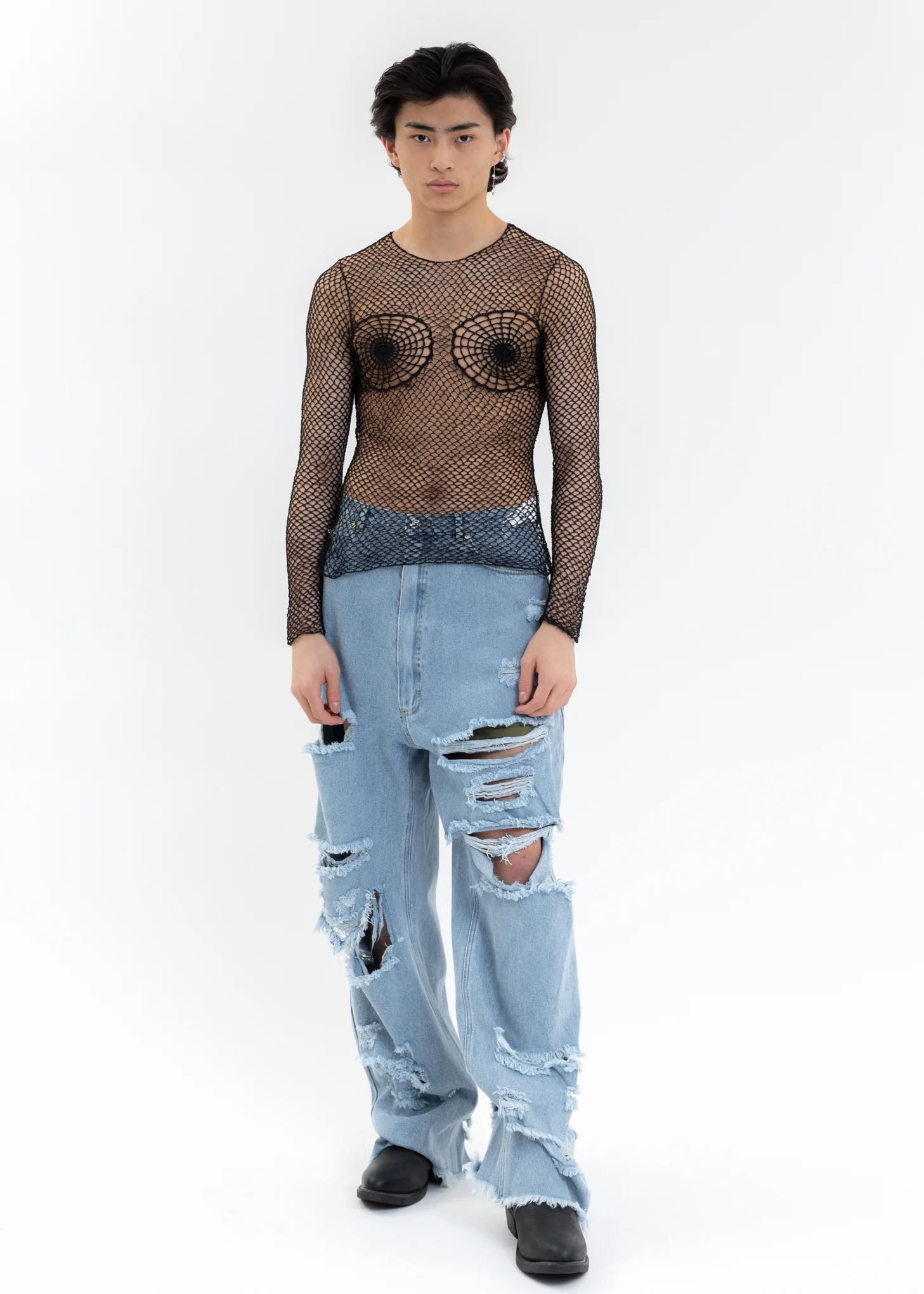 Black Knitting Crochet Long Sleeve Top - Image 5