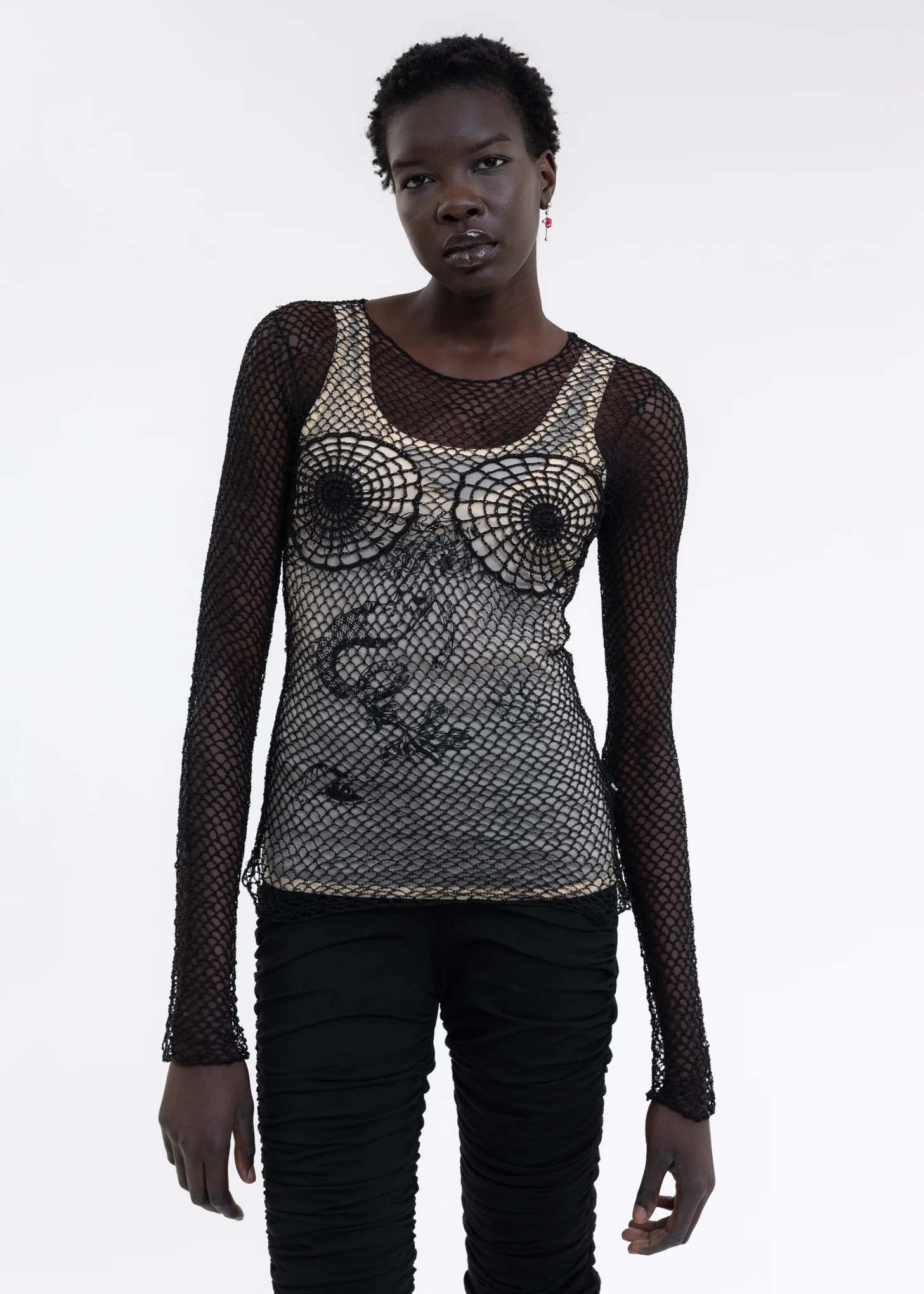 Black Knitting Crochet Long Sleeve Top