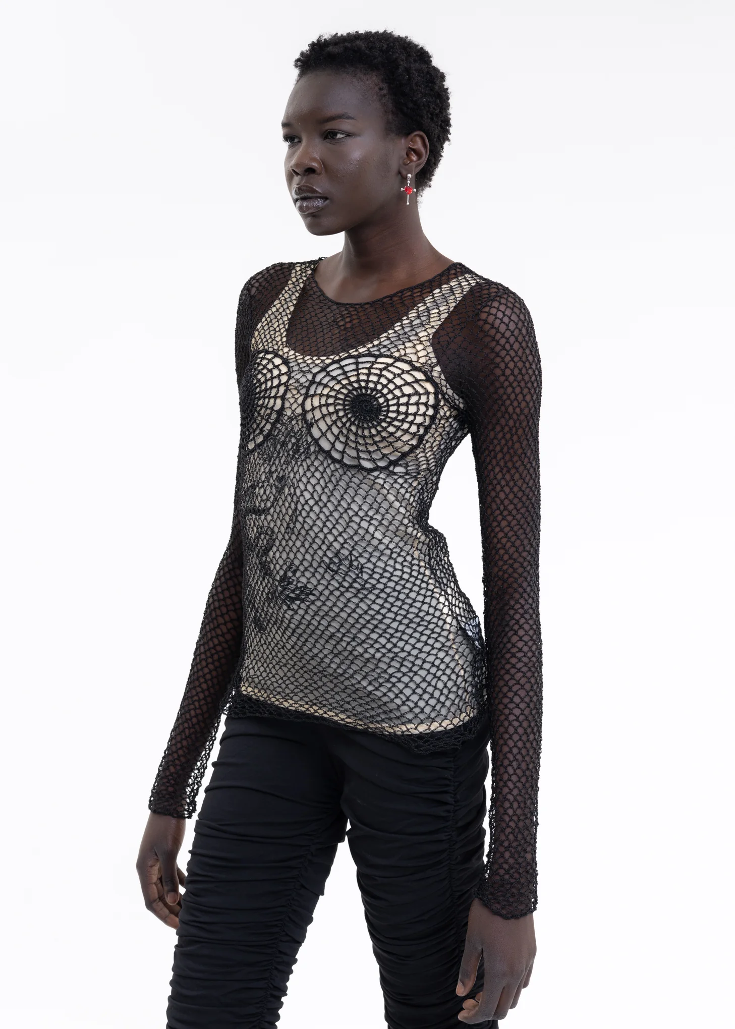 Black Knitting Crochet Long Sleeve Top - Image 3