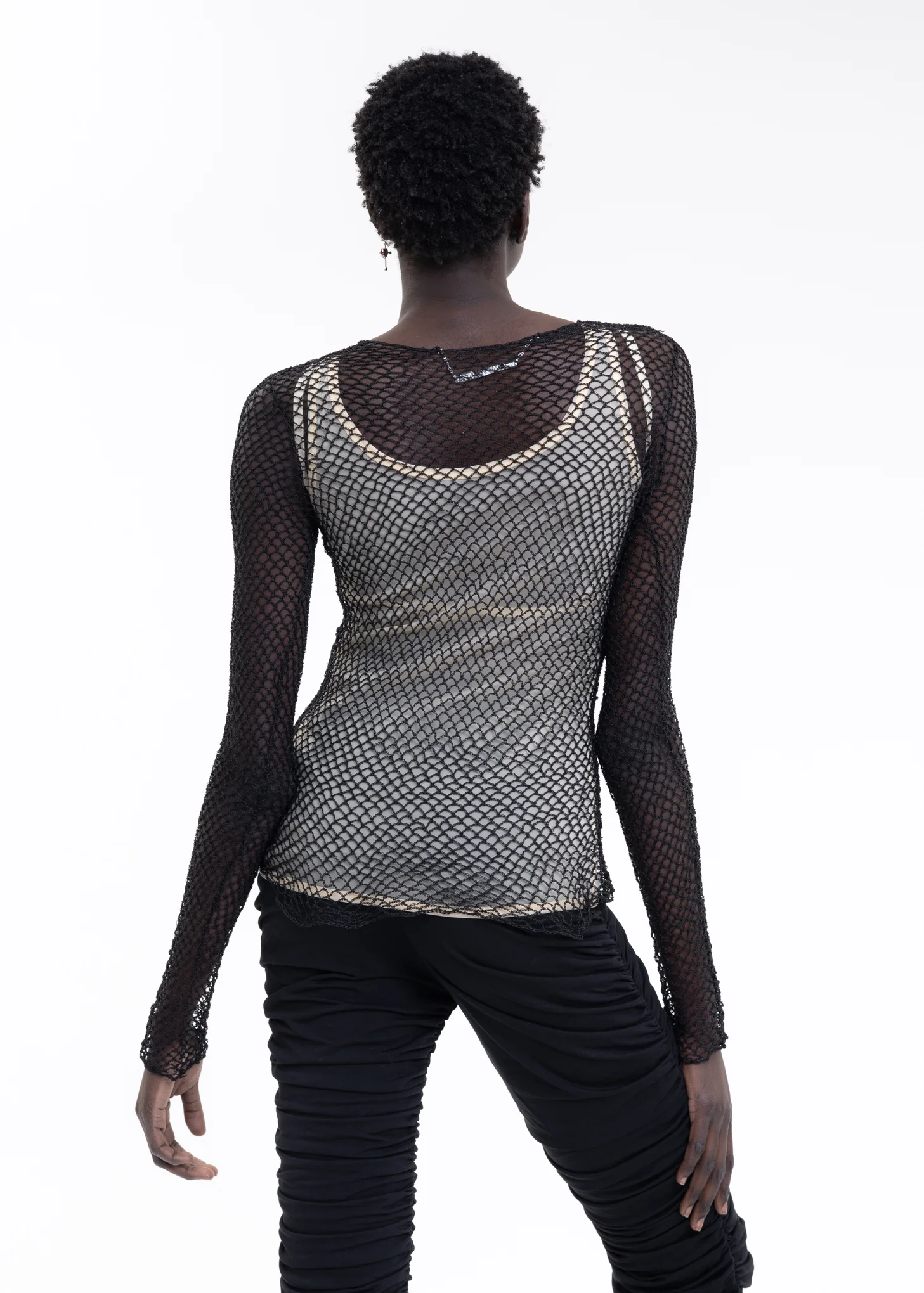 Black Knitting Crochet Long Sleeve Top - Image 4