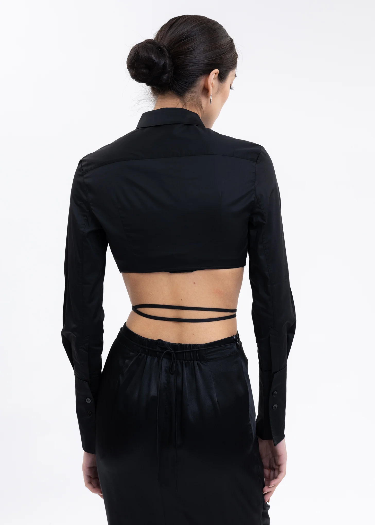 Black Lace Crop Shirt - Image 2