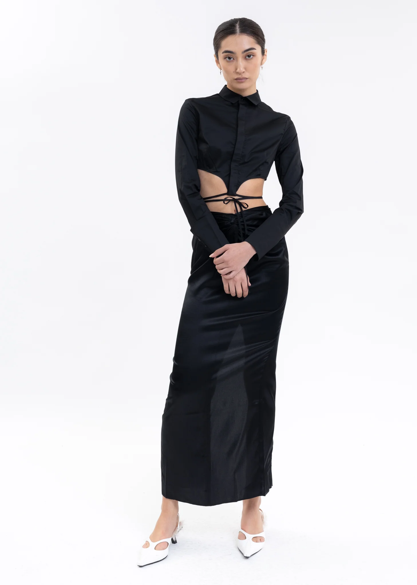 Black Lace Crop Shirt - Image 5