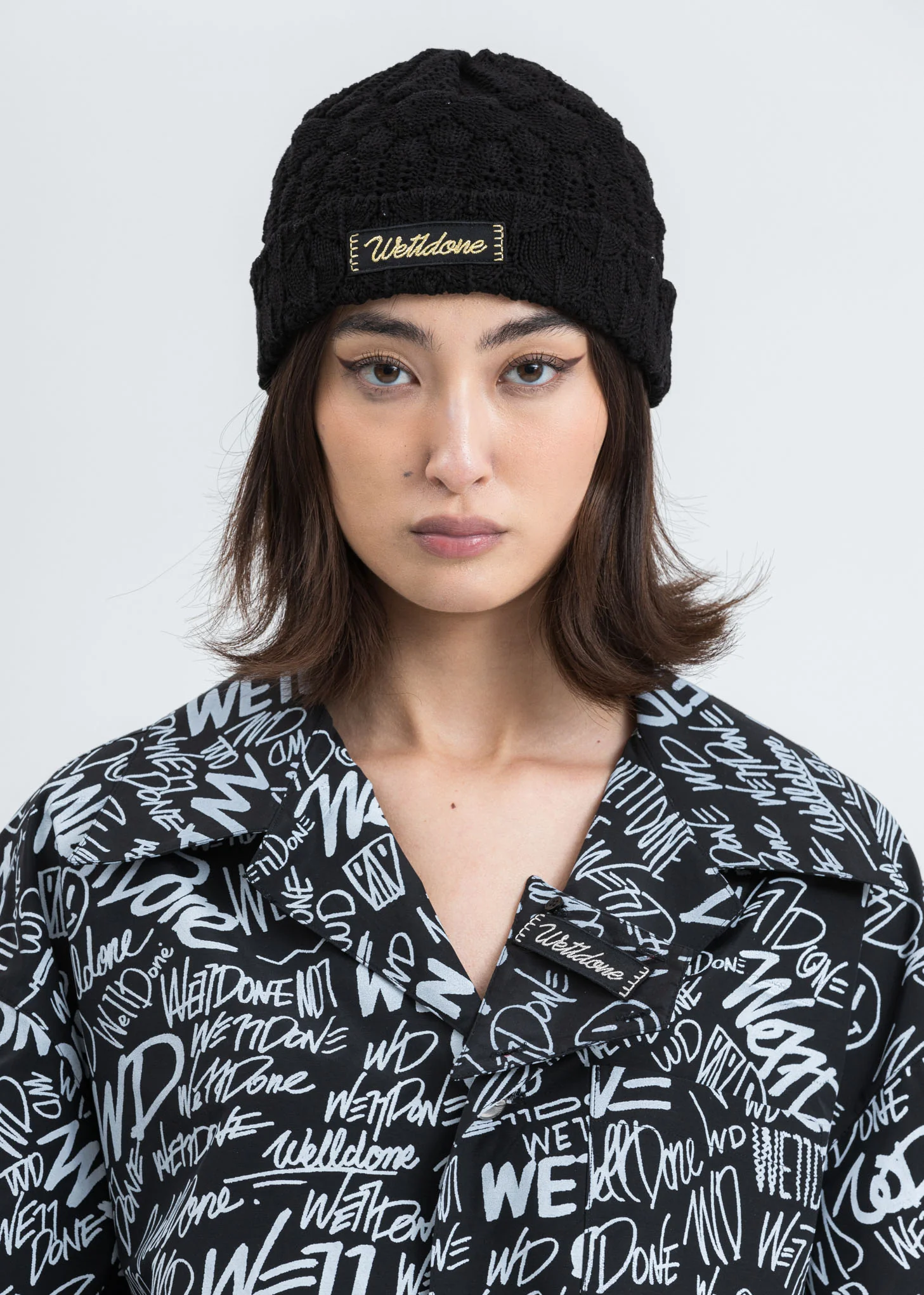 Black Lace Knit Beanie