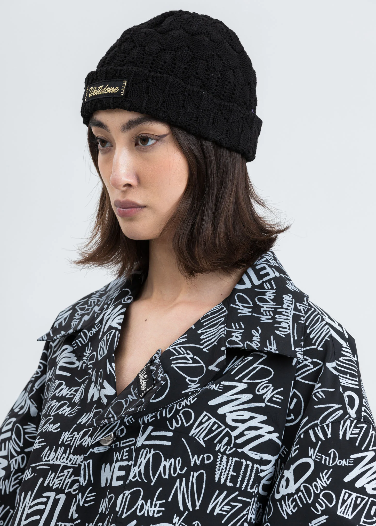 Black Lace Knit Beanie - Image 2