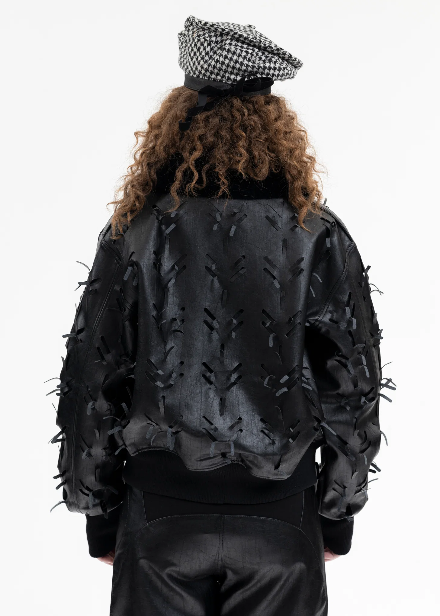 BLACK LASER-SLASHED A-2 FLIGHT FAUX LEATHER JACKET - Image 2