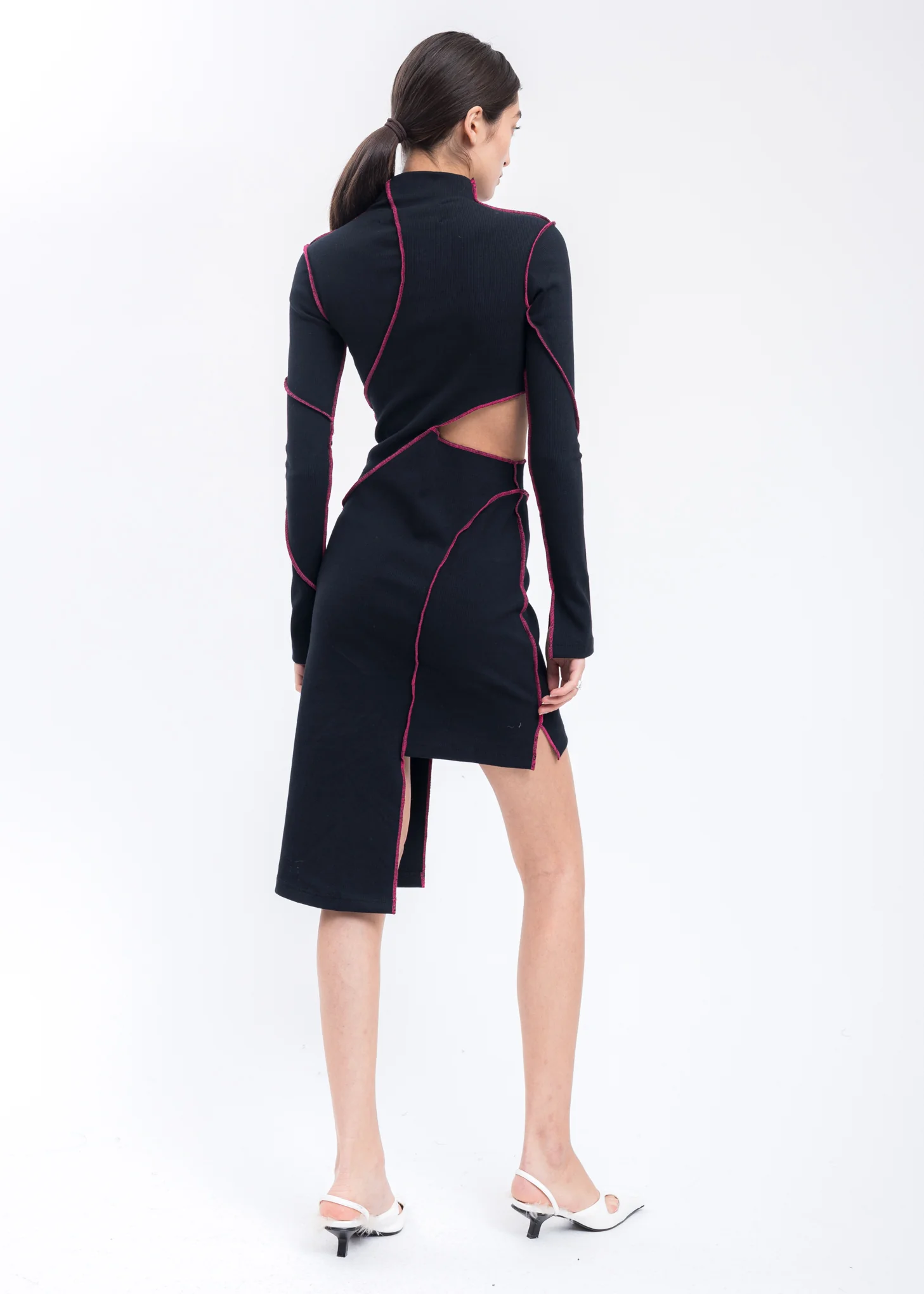 Black Sheared Cut Layered Bodysuit Dress - Image 3