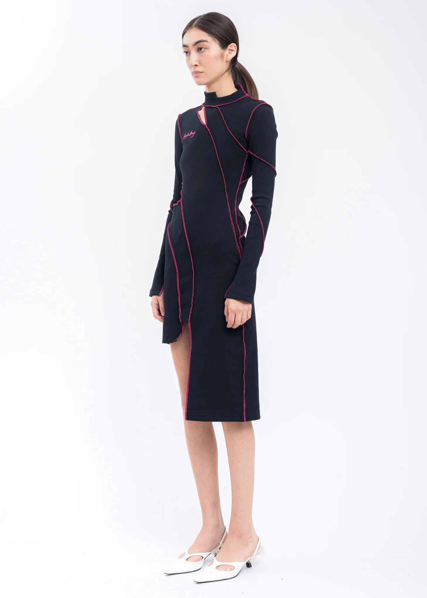 Black Sheared Cut Layered Bodysuit Dress - Image 4