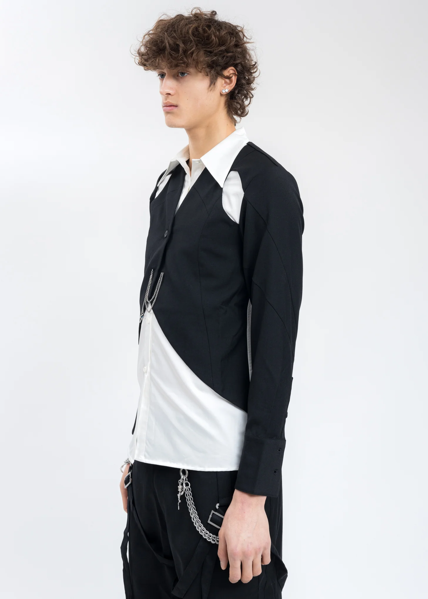 Black And White Layered Hollowed-Out Tailored Shirt - Image 3