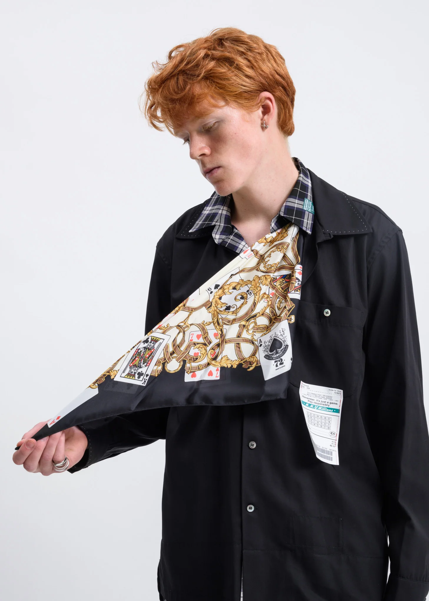 Black Layered Scarf Shirt
