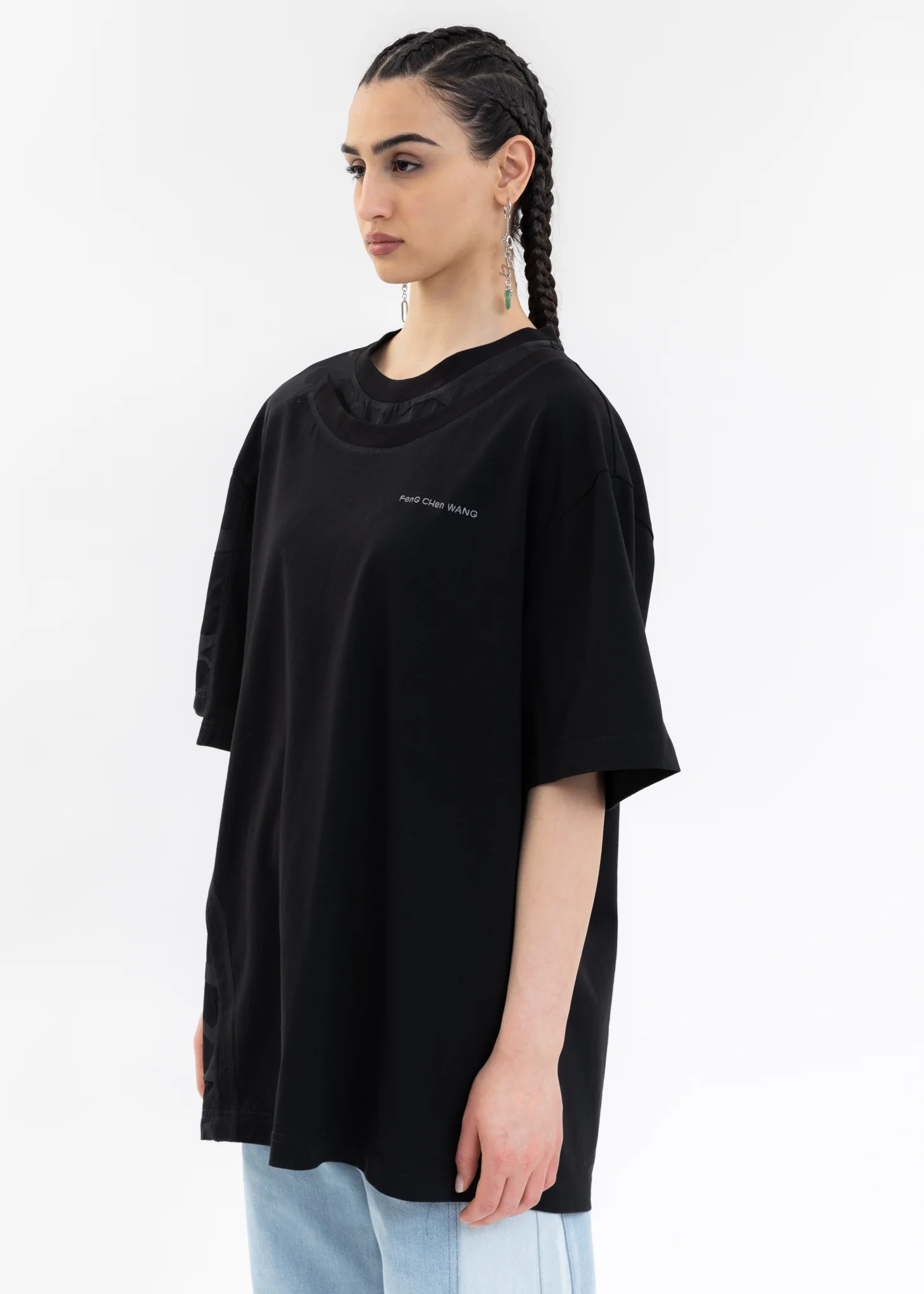 BLACK LAYERED STITCH DETAIL T-SHIRT - Image 2