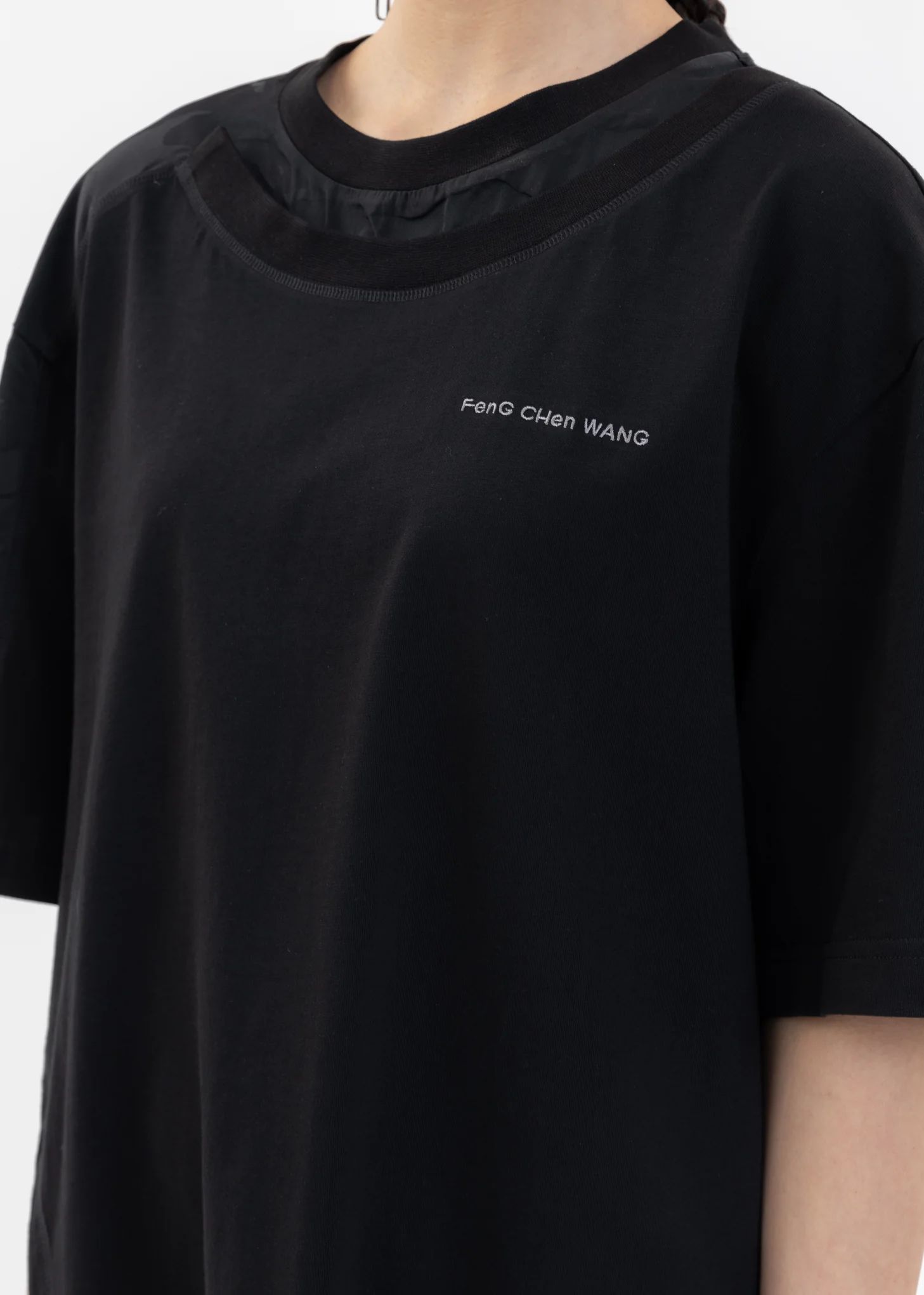 BLACK LAYERED STITCH DETAIL T-SHIRT - Image 4