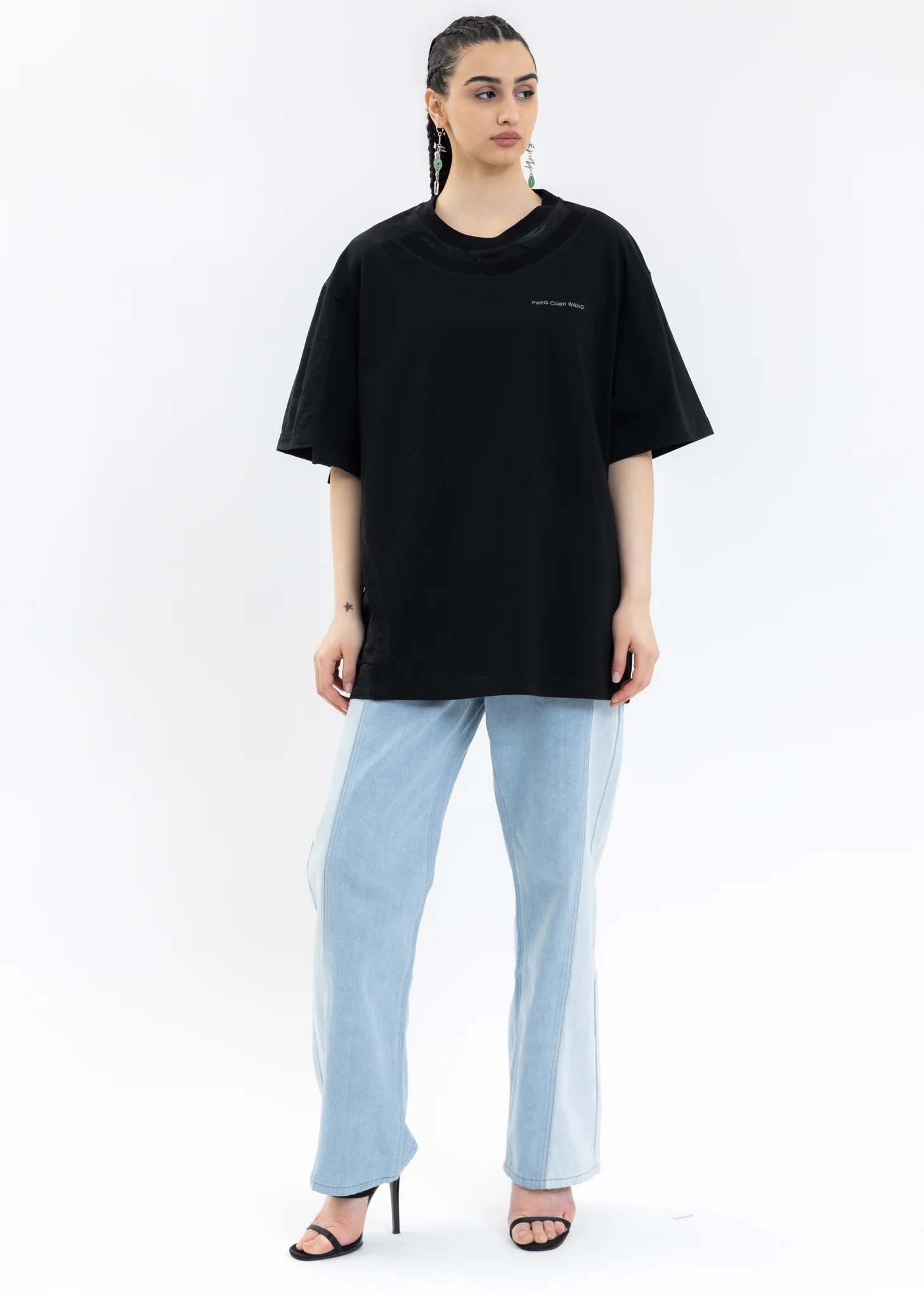 BLACK LAYERED STITCH DETAIL T-SHIRT - Image 5