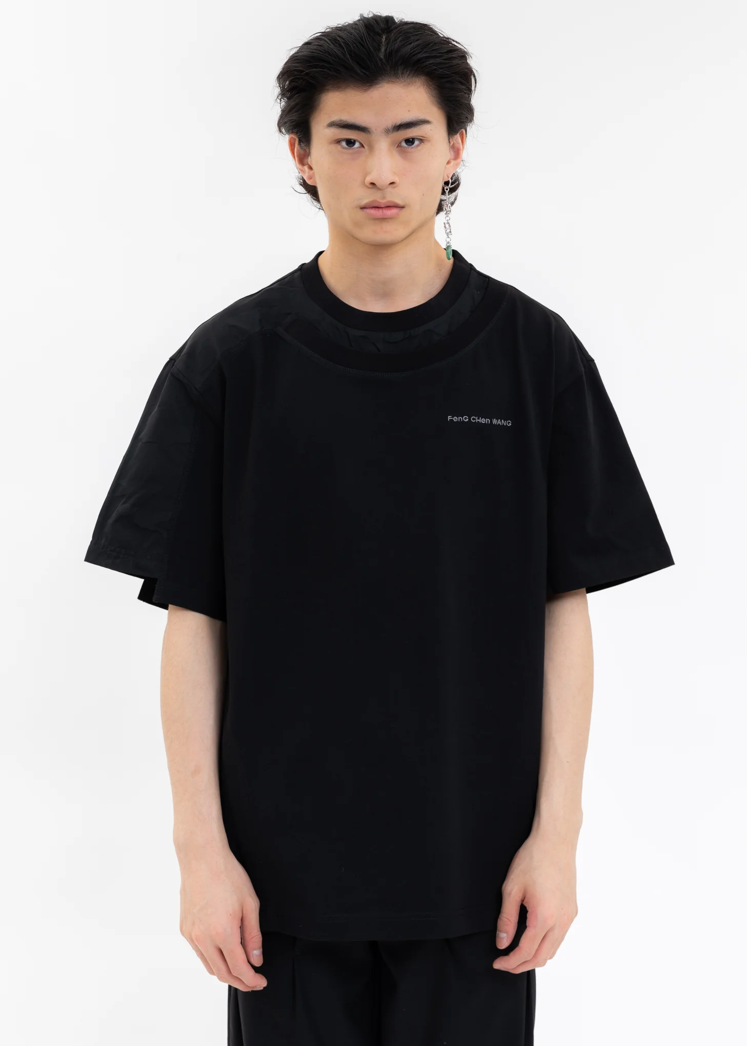 BLACK LAYERED STITCH DETAIL T-SHIRT