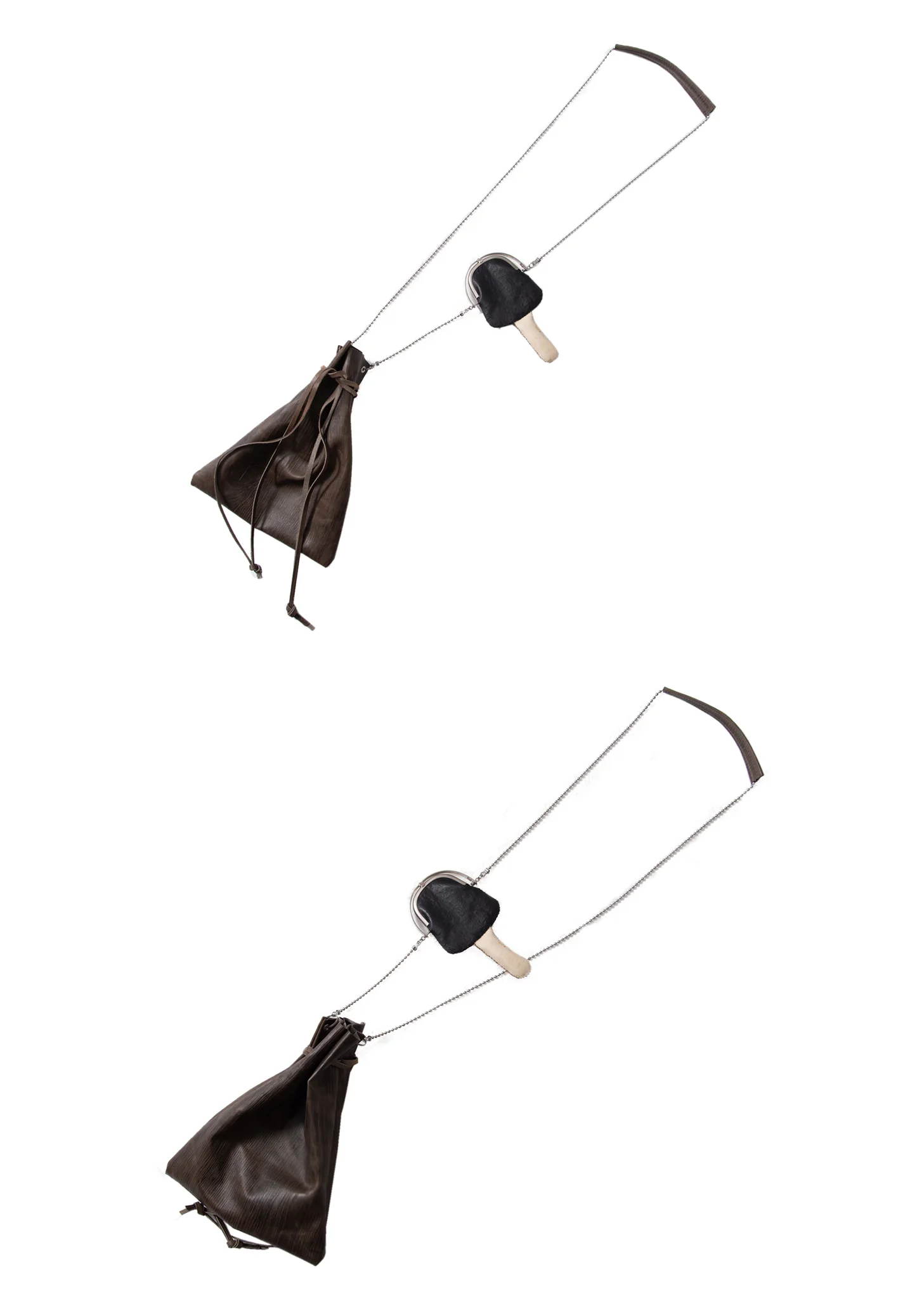 Black LEATHER BAG WITH MUSHROOM POUCH