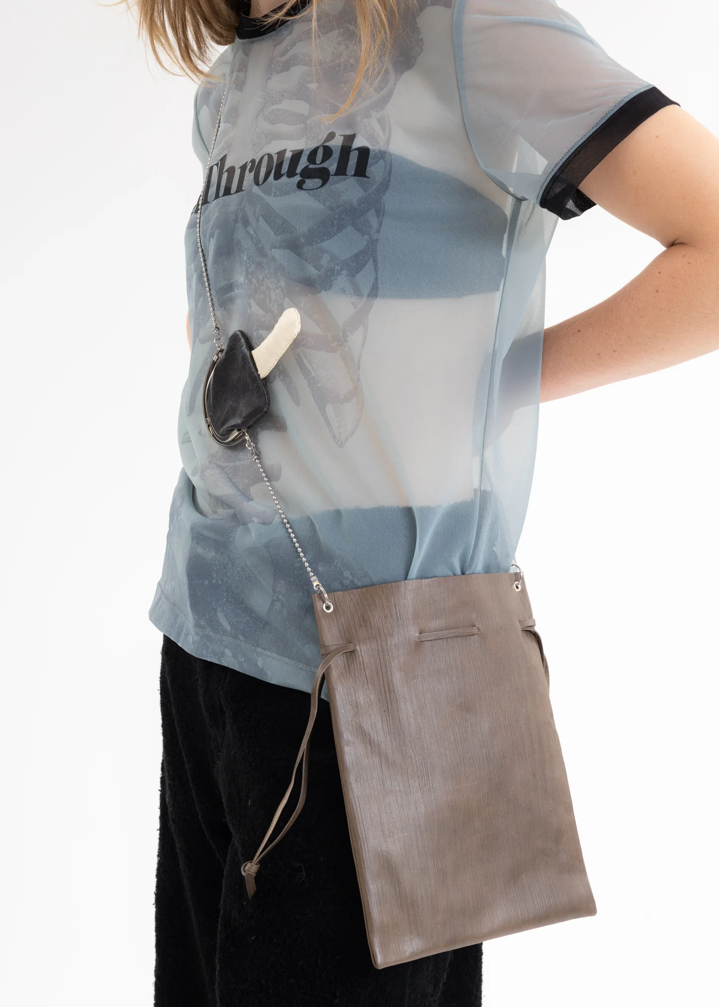 Black LEATHER BAG WITH MUSHROOM POUCH - Image 2