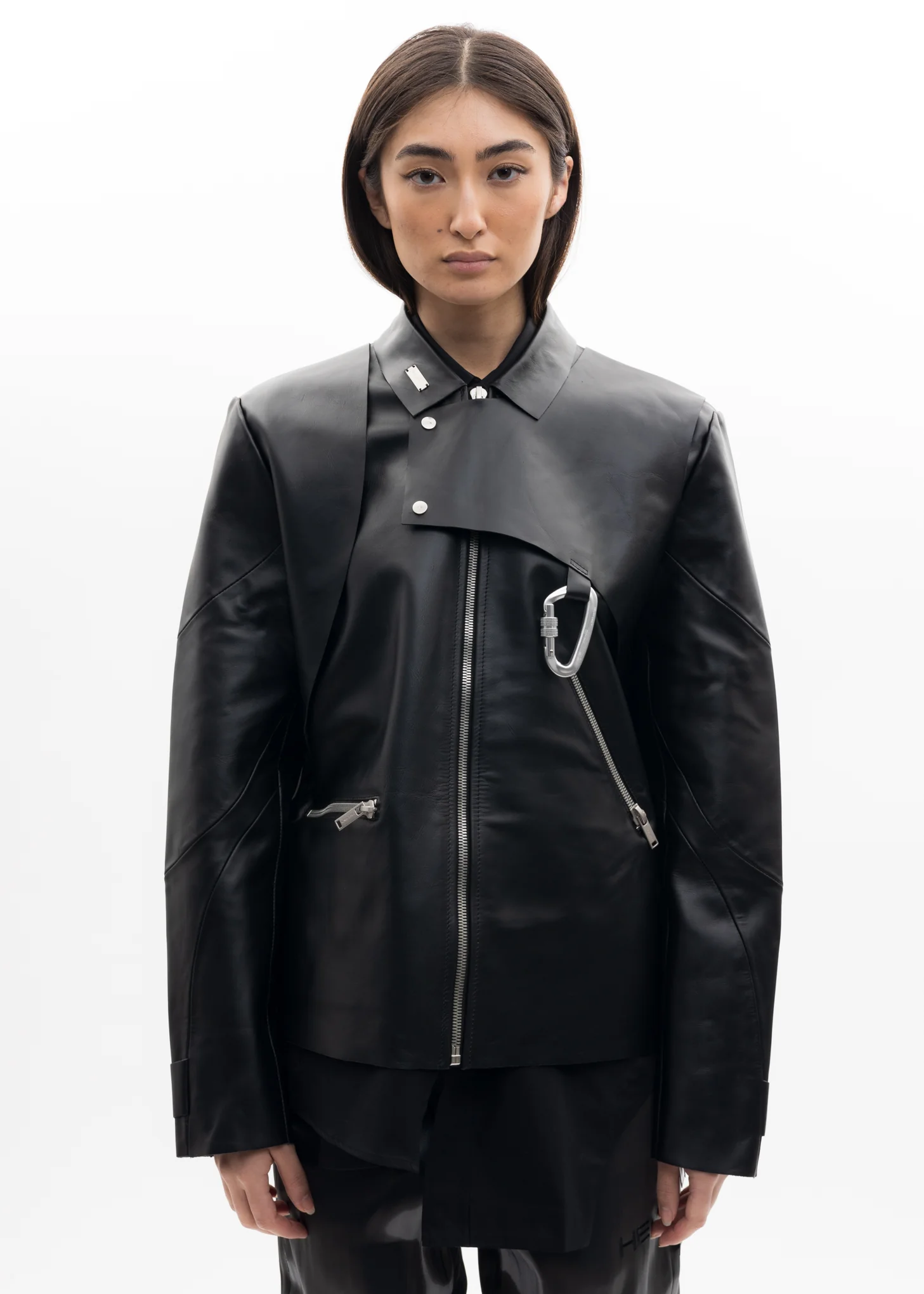 Black Leather Jacket W. CARABINER