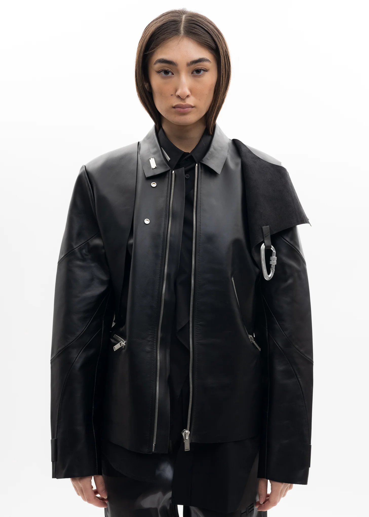 Black Leather Jacket W. CARABINER - Image 5