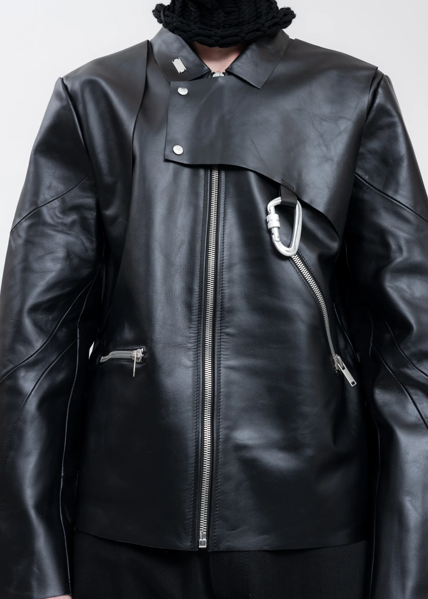 Black Leather Jacket W. CARABINER - Image 5