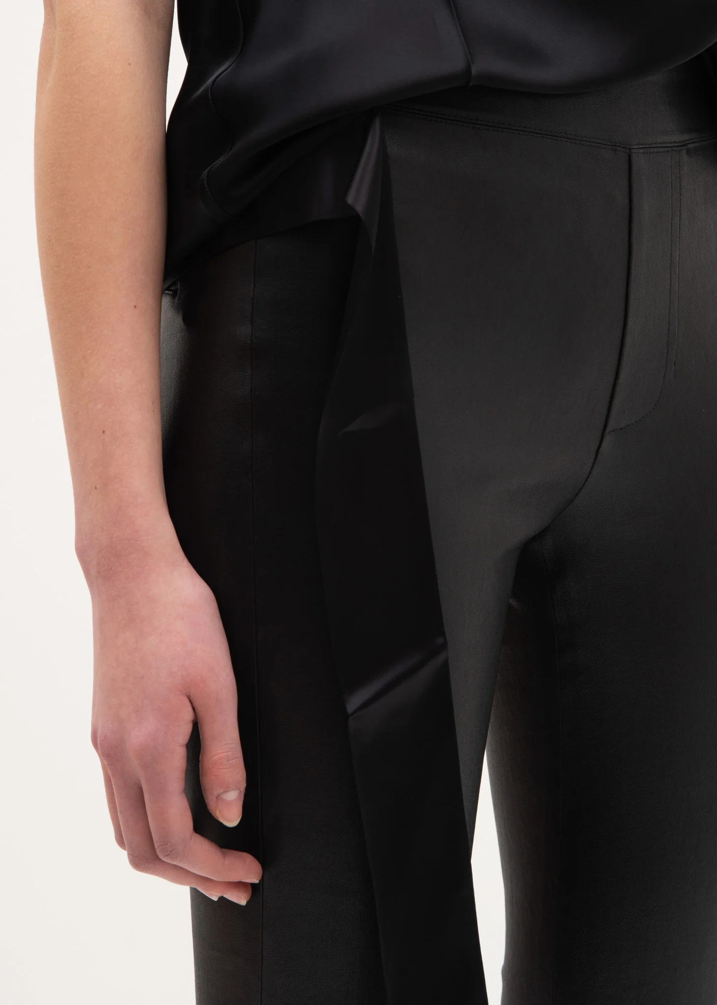 Black Leather Stretch Leggings - Image 2