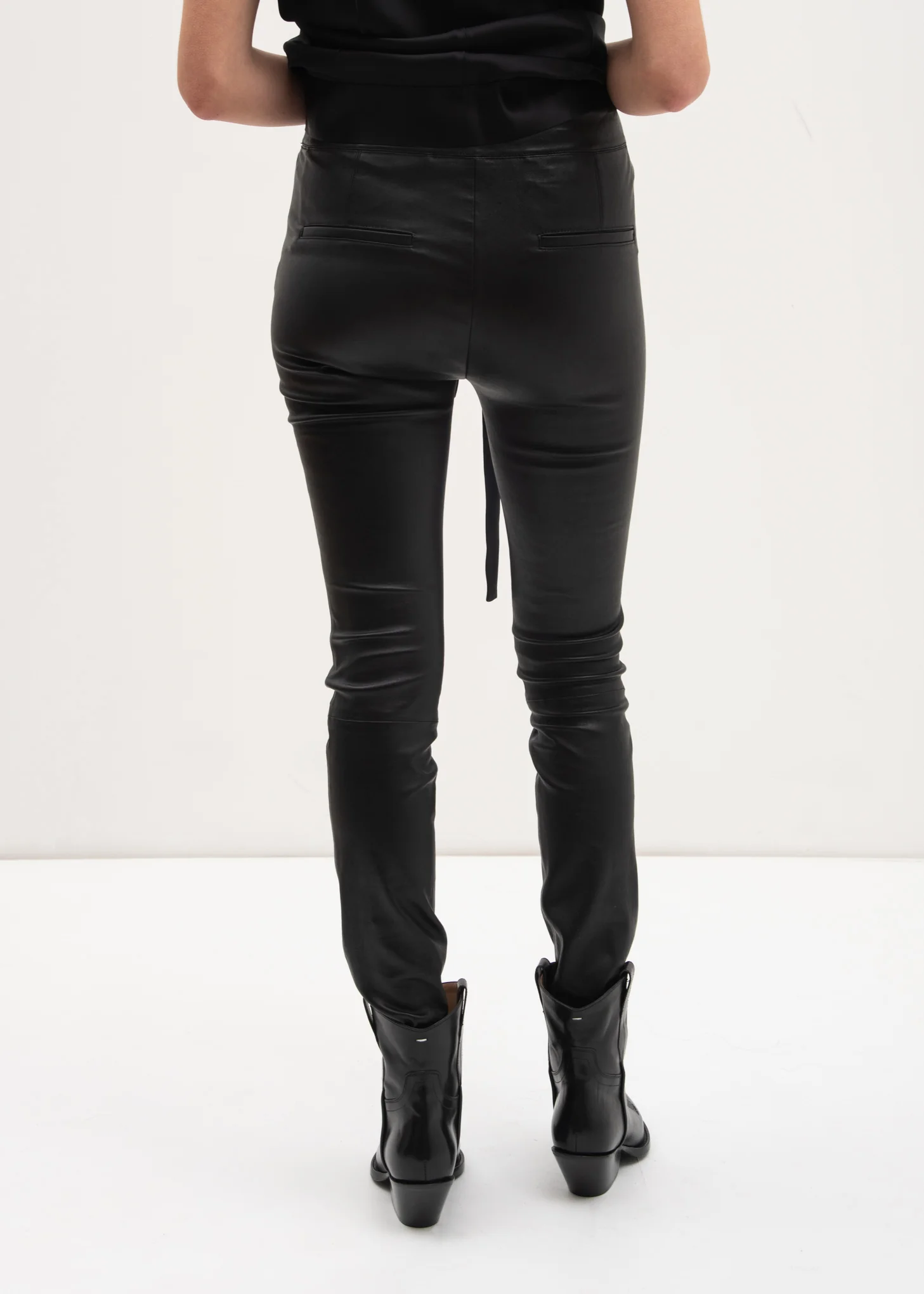 Black Leather Stretch Leggings - Image 3