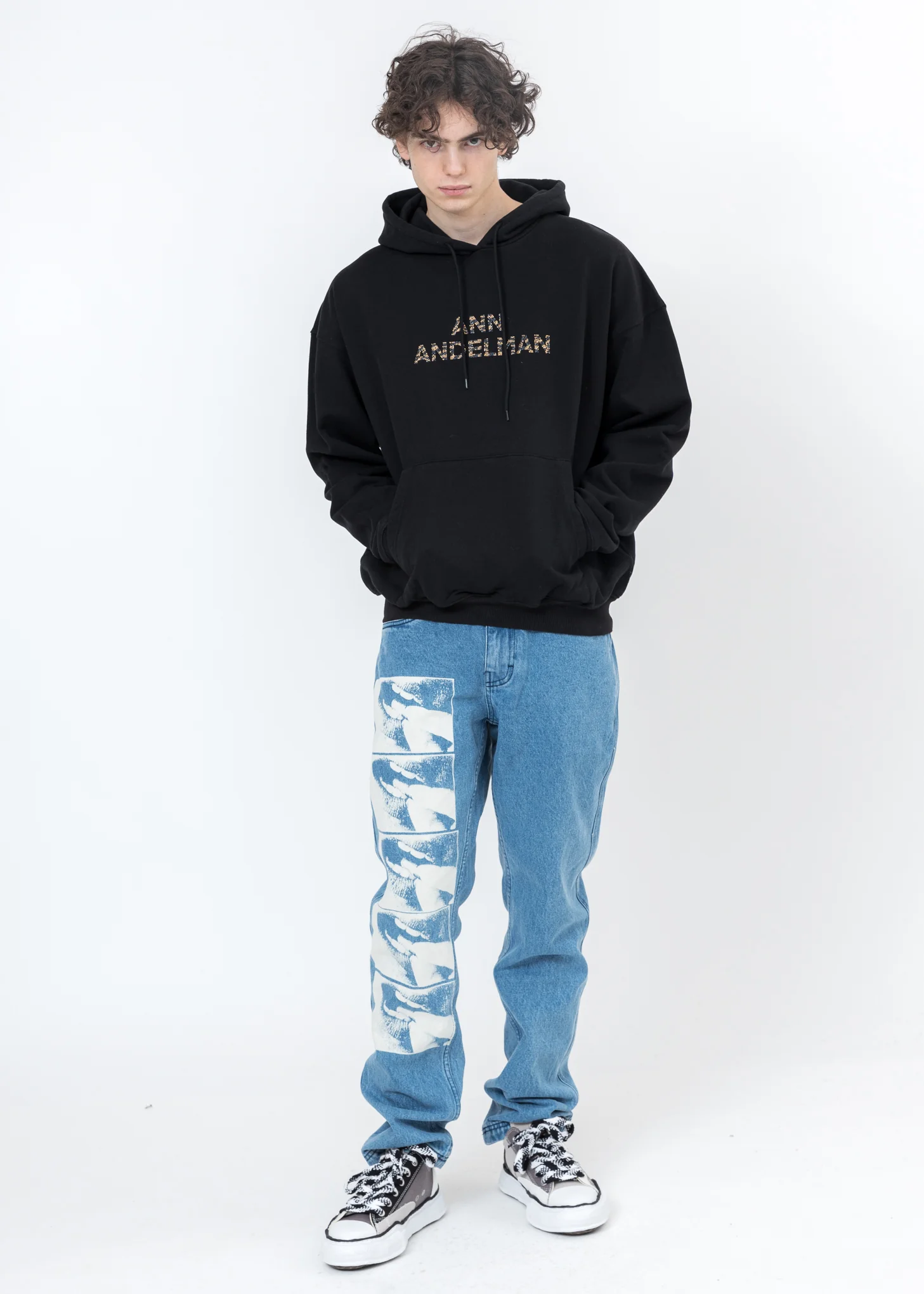 Black Leopard Rhinestone Logo Hoodie - Image 5