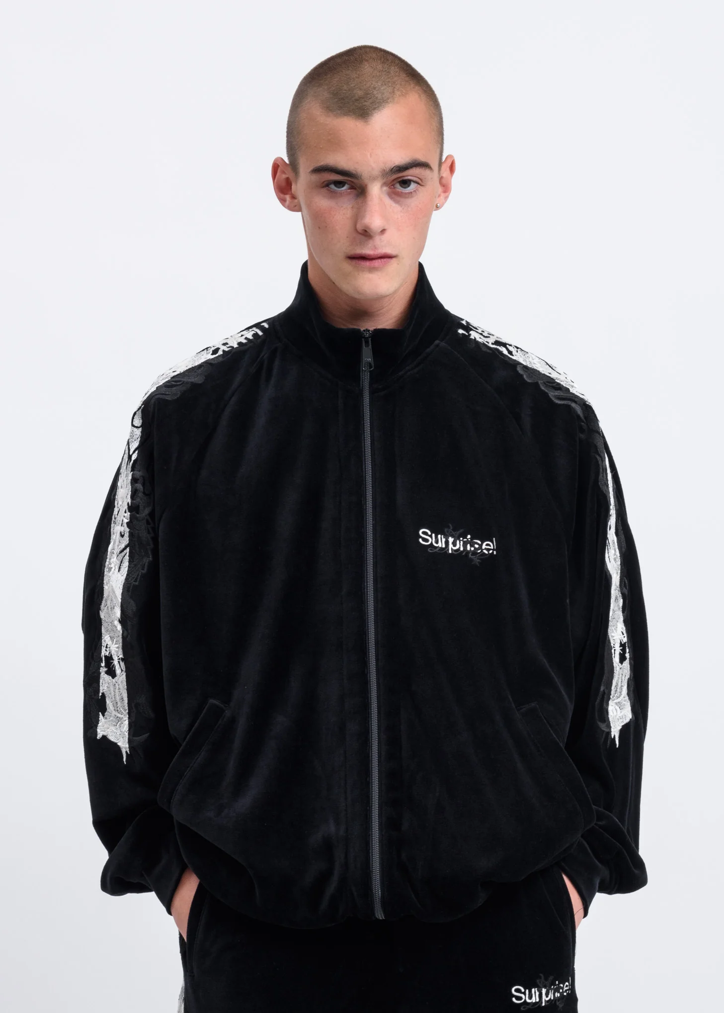 Black Lined Chaos Embroidery Track Jacket
