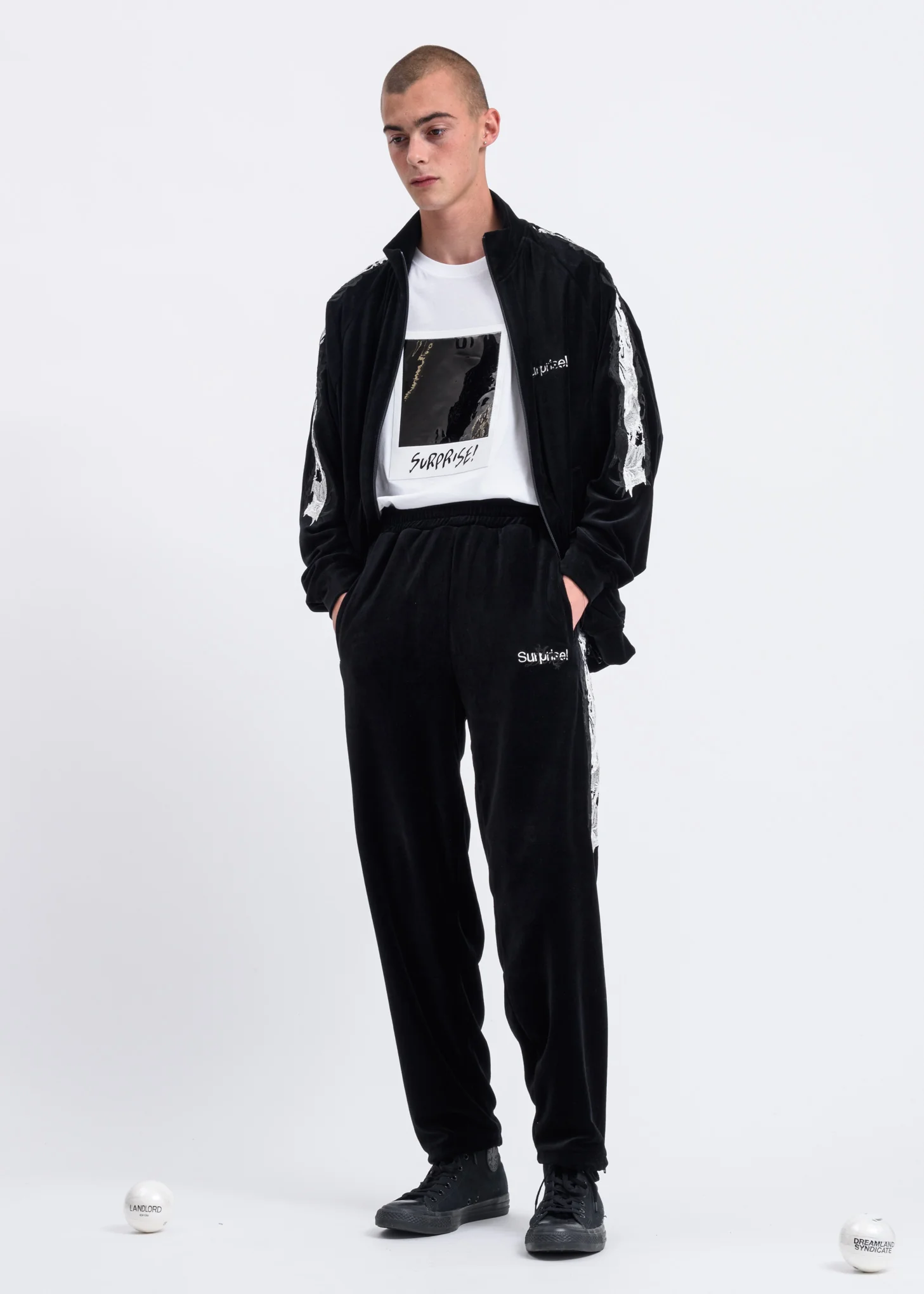 Black Lined Chaos Embroidery Track Pants - Image 5