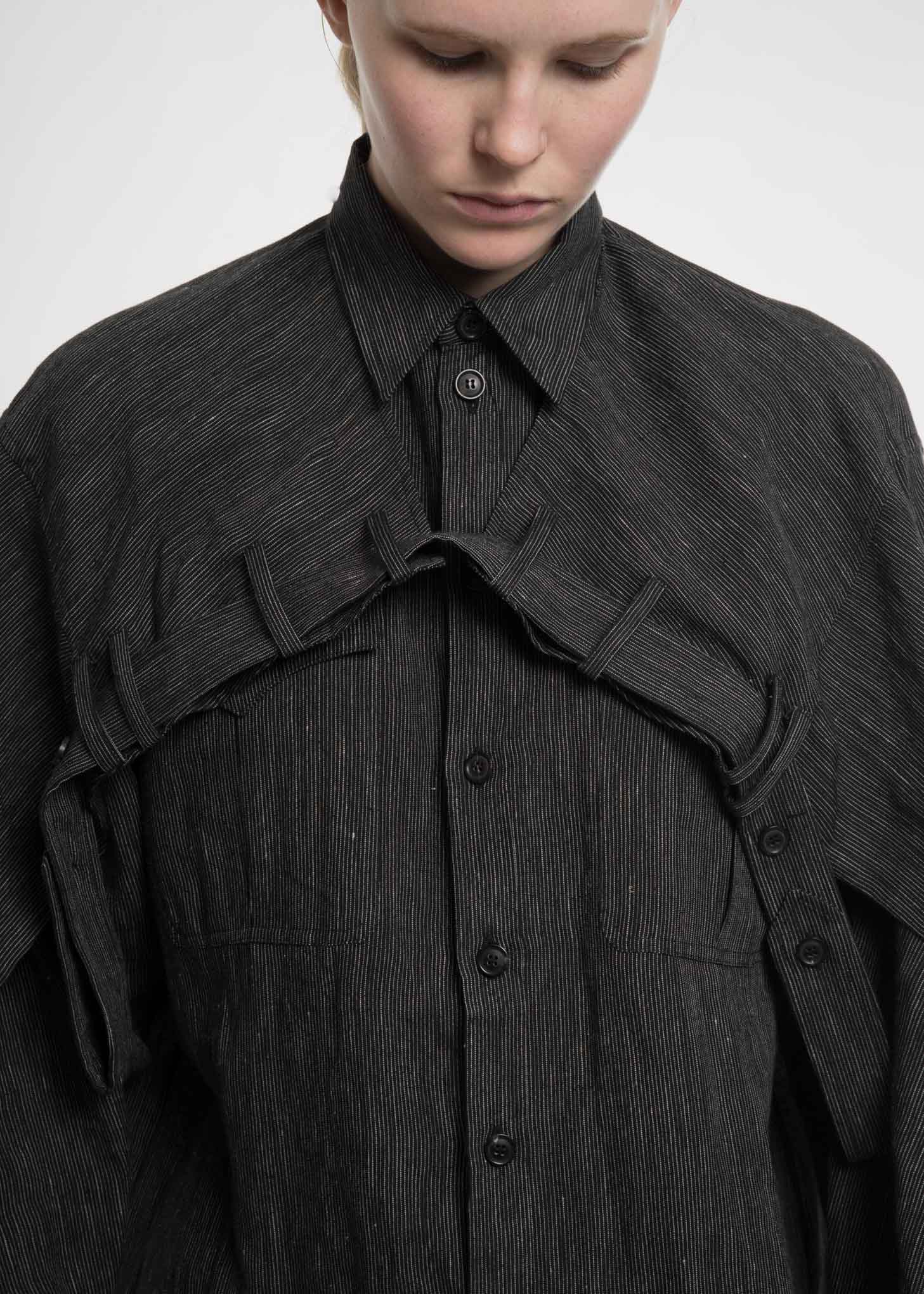 Black Linen Double Shoulder Shirt - Image 6