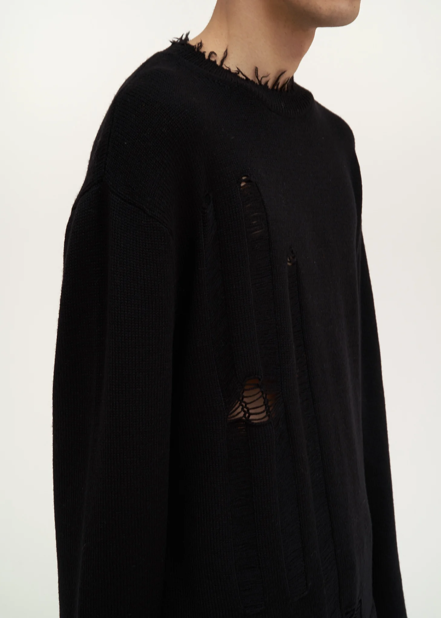 Black Logo Distressed Knit Sweater - Image 2
