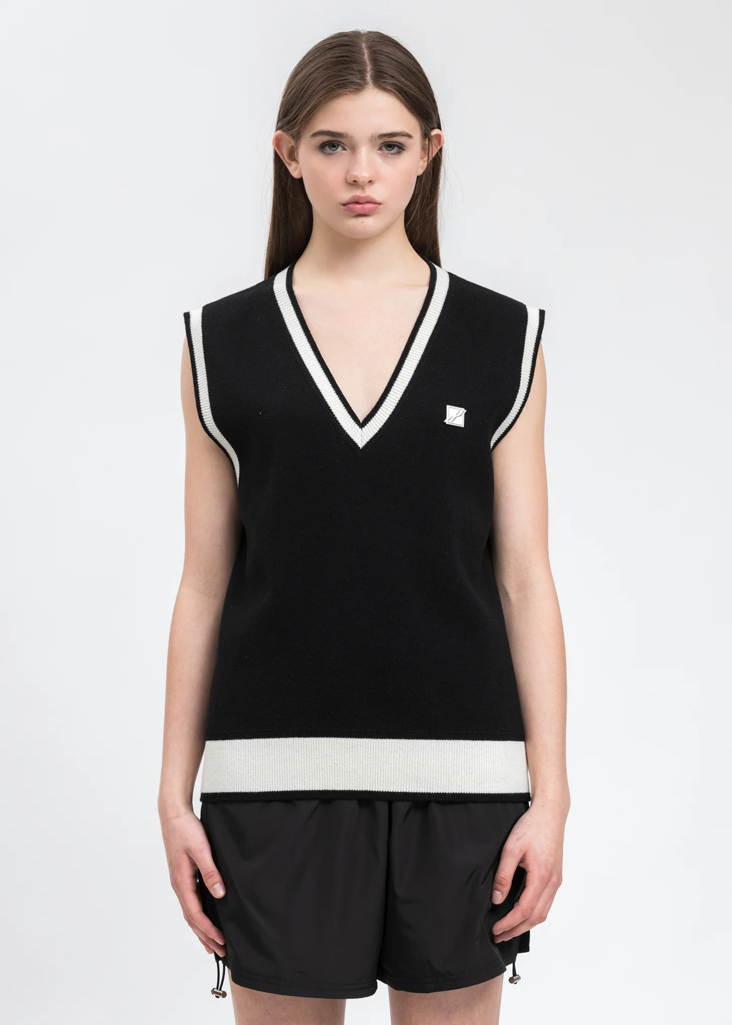 Black Logo Metal Detail Knit Vest