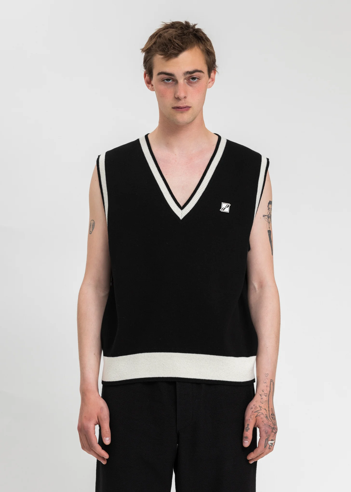 Black Logo Metal Detail Knit Vest
