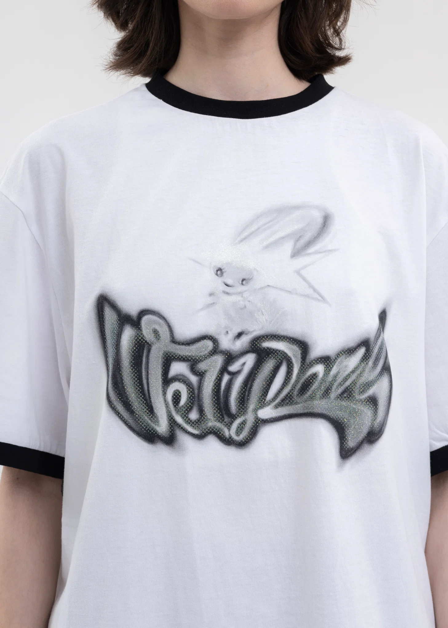 BLACK LOGO MONSTER PRINT RINGER T-SHIRT - Image 2