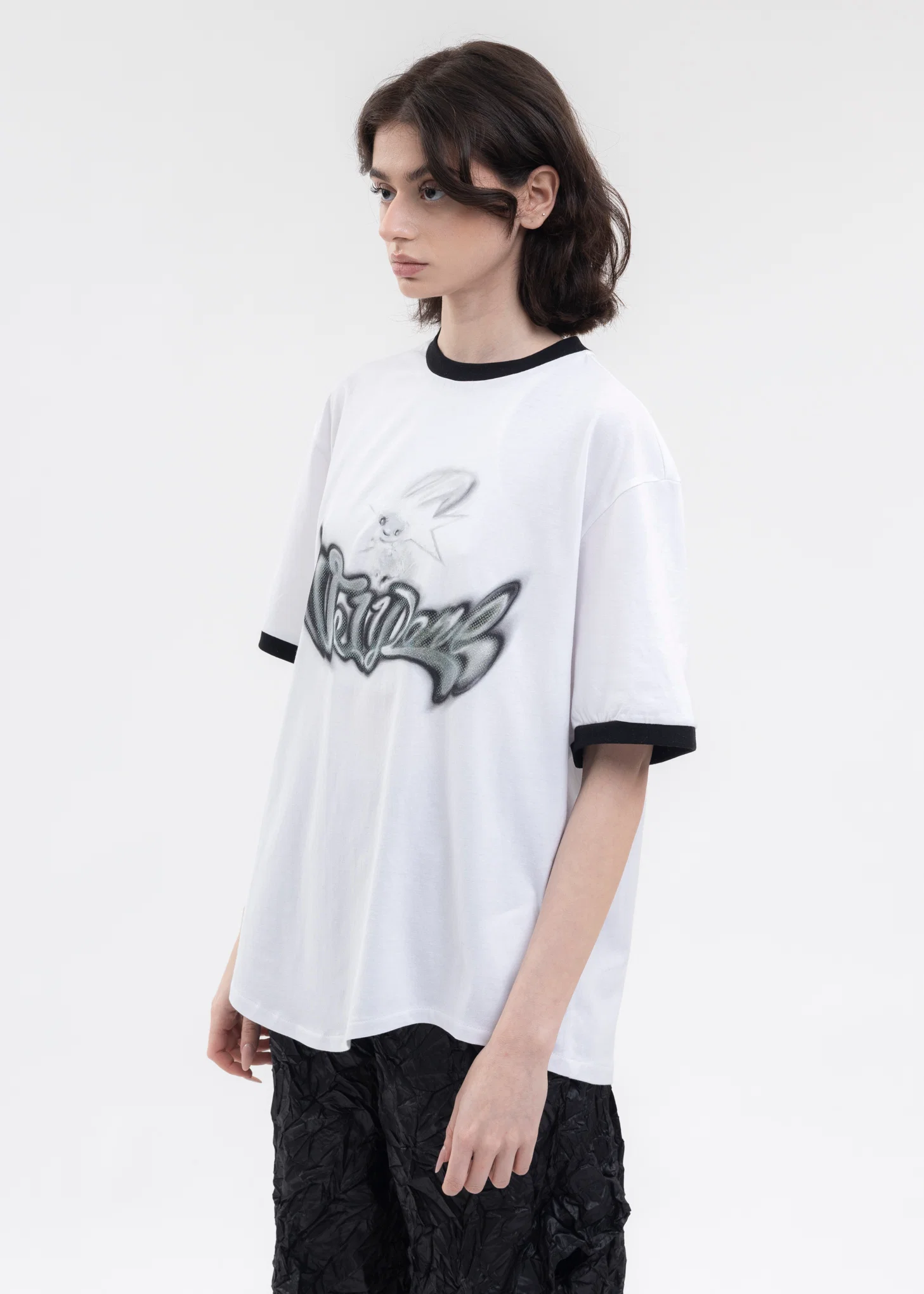 BLACK LOGO MONSTER PRINT RINGER T-SHIRT - Image 3