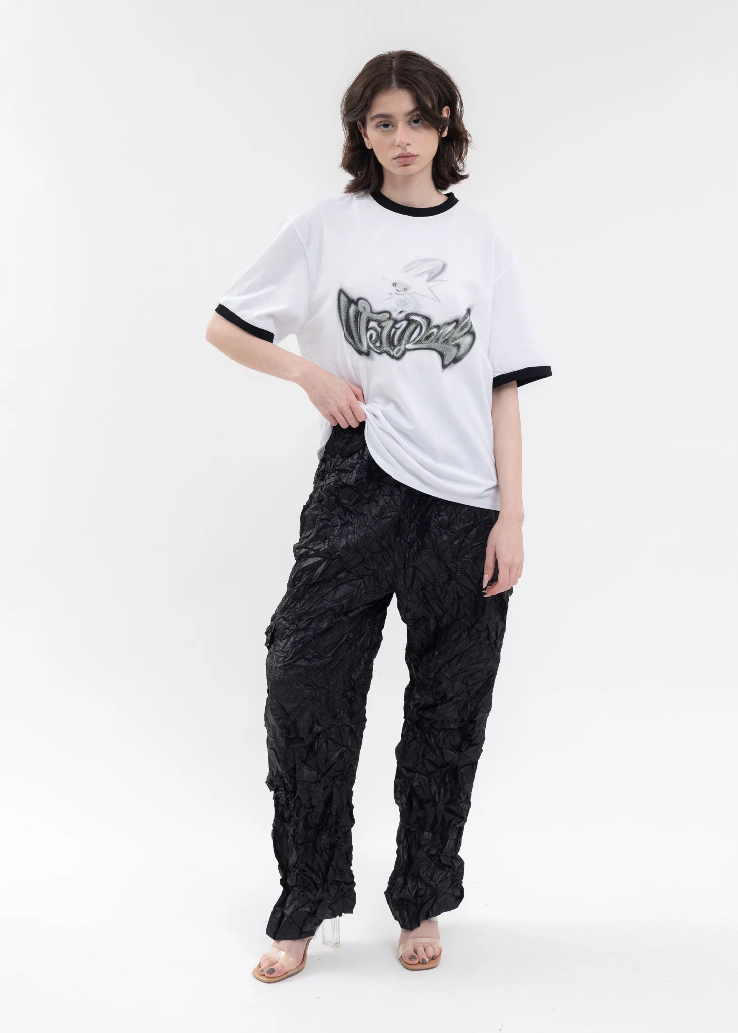 BLACK LOGO MONSTER PRINT RINGER T-SHIRT - Image 6