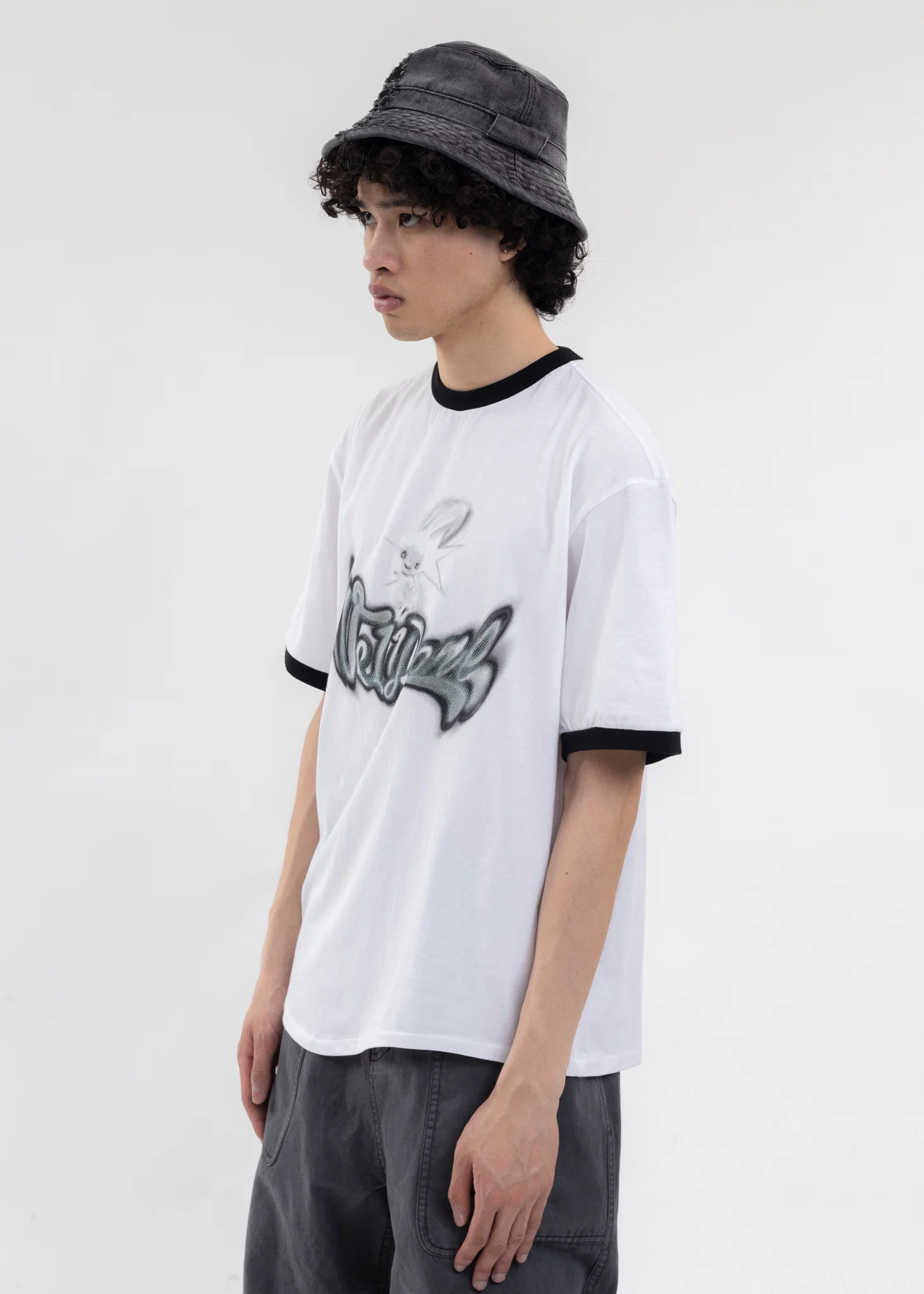 BLACK LOGO MONSTER PRINT RINGER T-SHIRT - Image 3