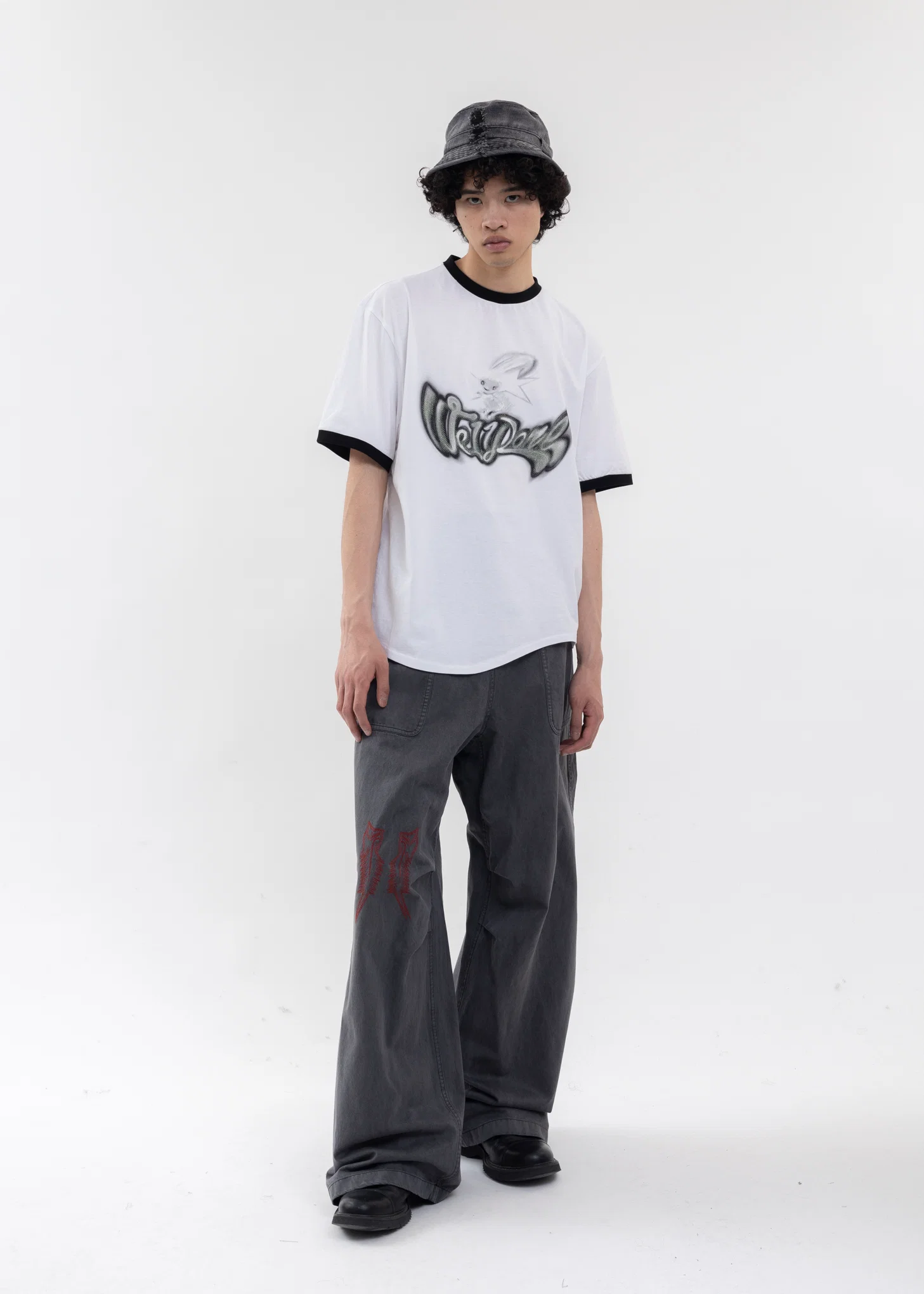 BLACK LOGO MONSTER PRINT RINGER T-SHIRT - Image 5