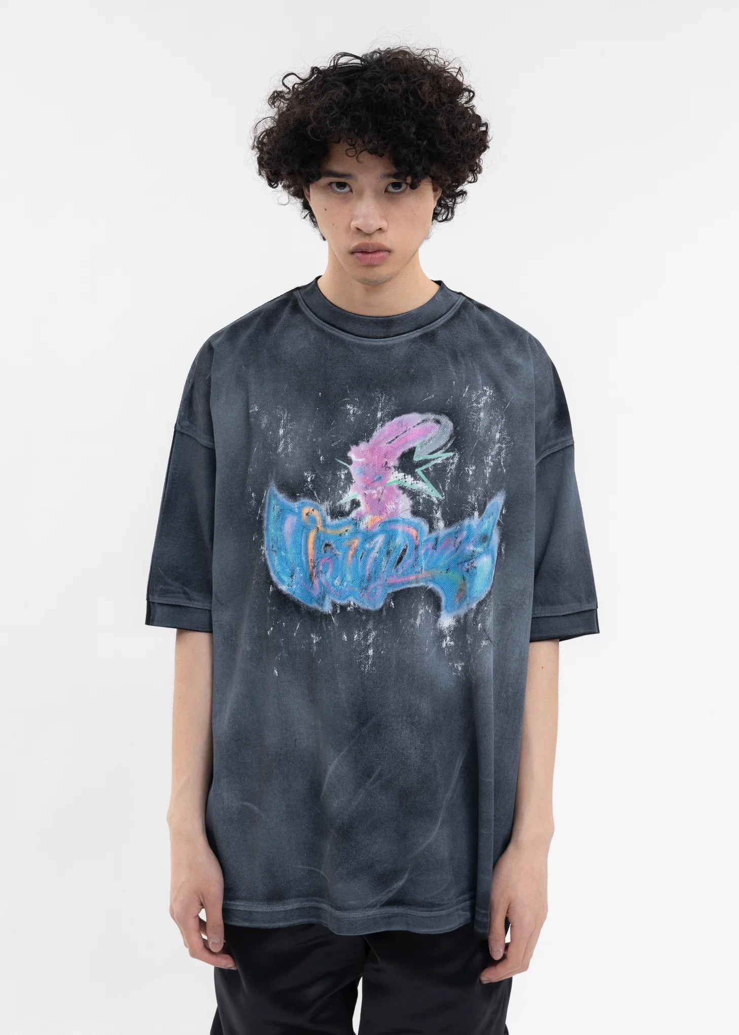 BLACK LOGO MONSTER PRINT T-SHIRT