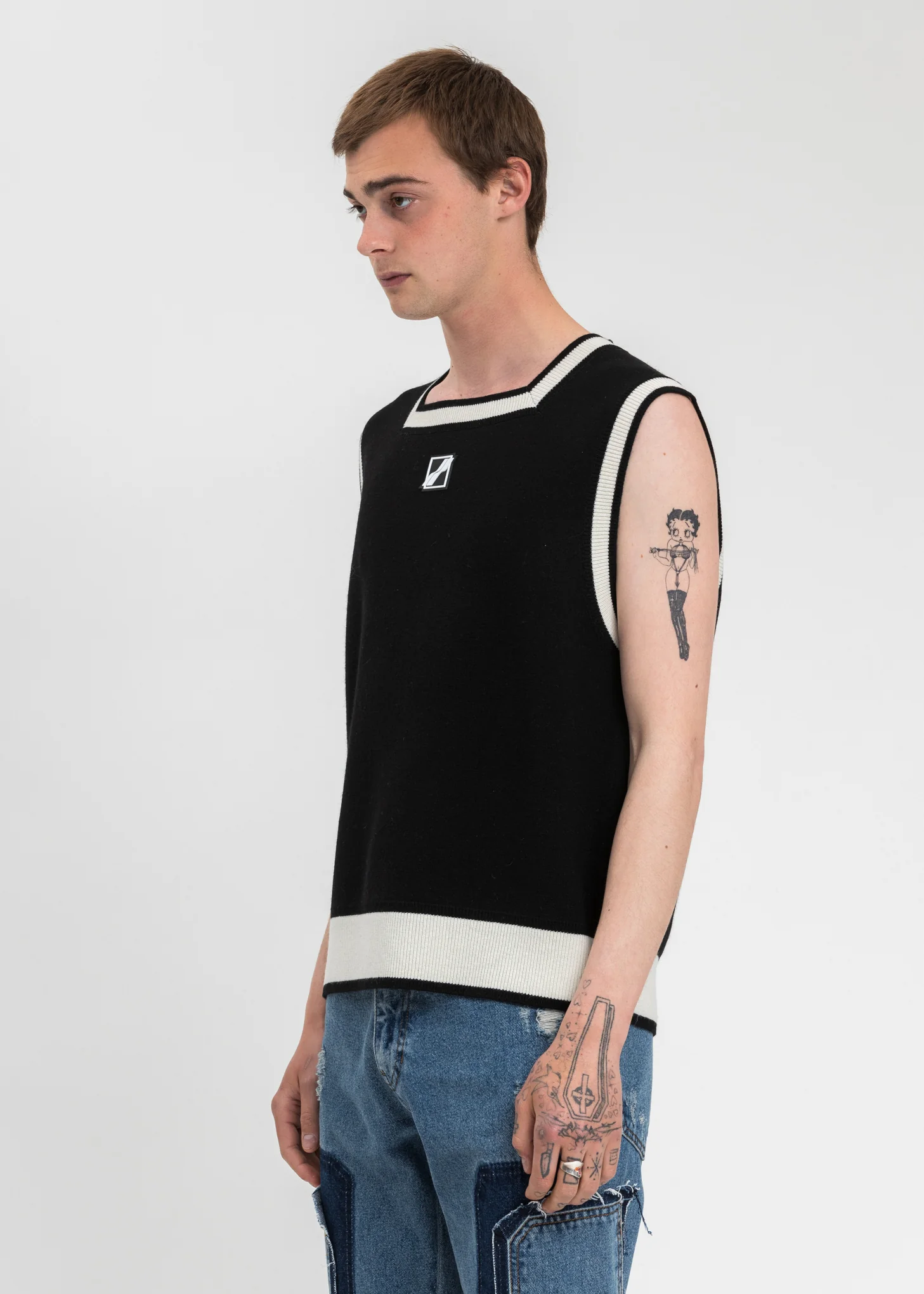 Black Logo Patched Square Neck Vest - Image 3