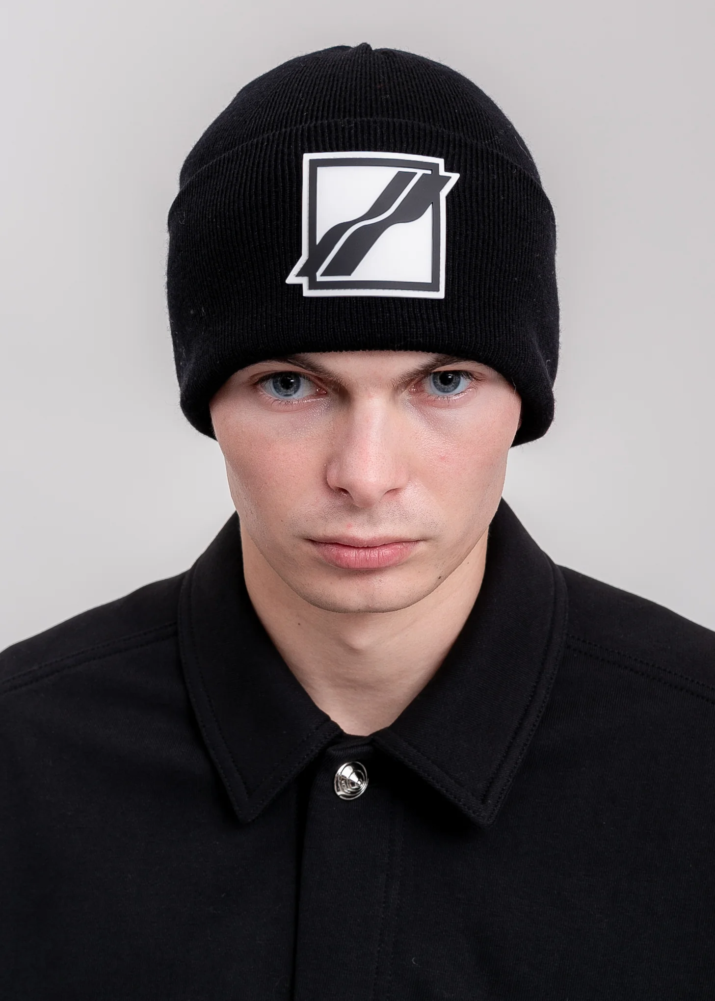 Black Logo Patched Wide Rib Beanie - Image 2