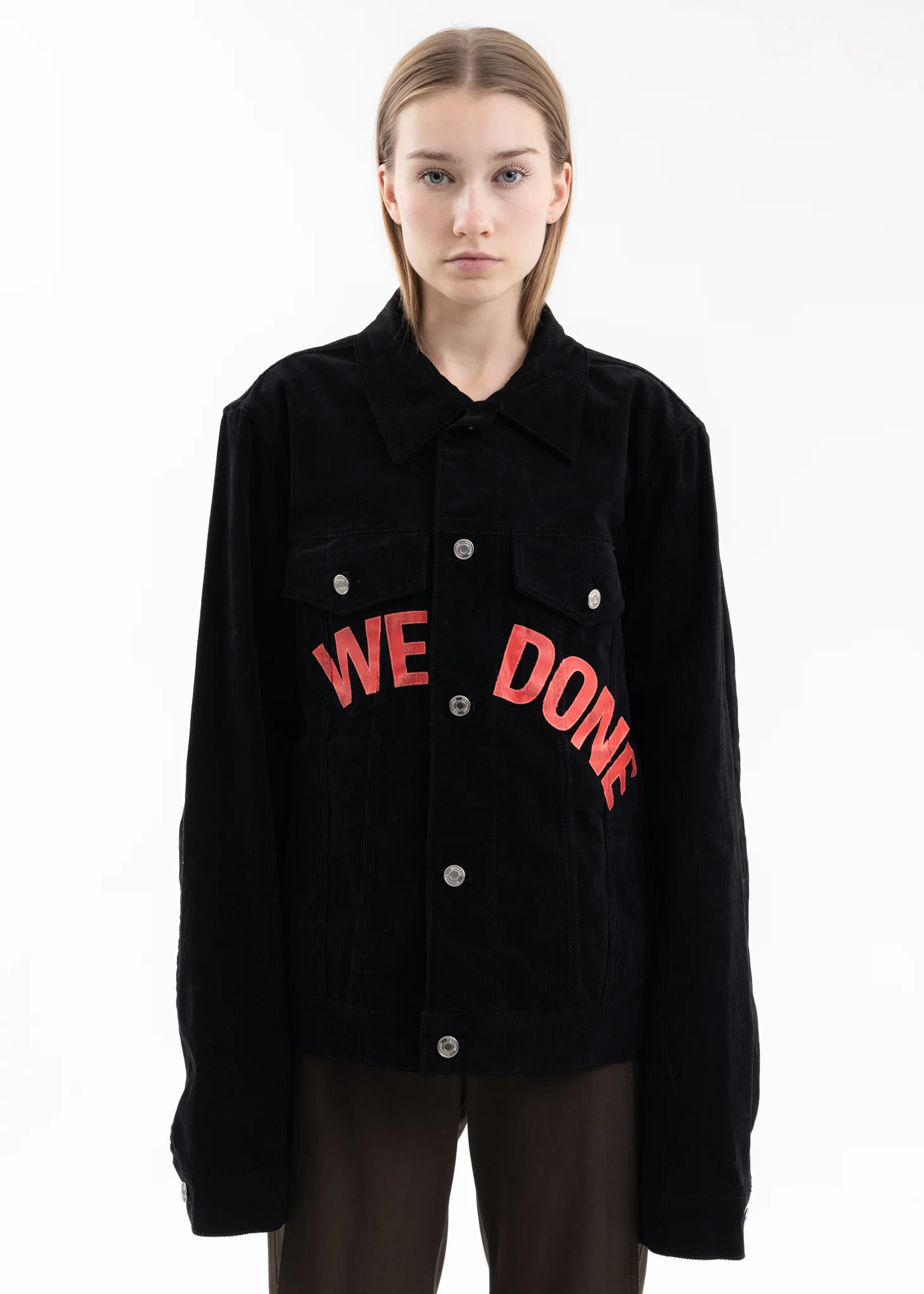 BLACK LOGO PRINT CORDUROY JACKET