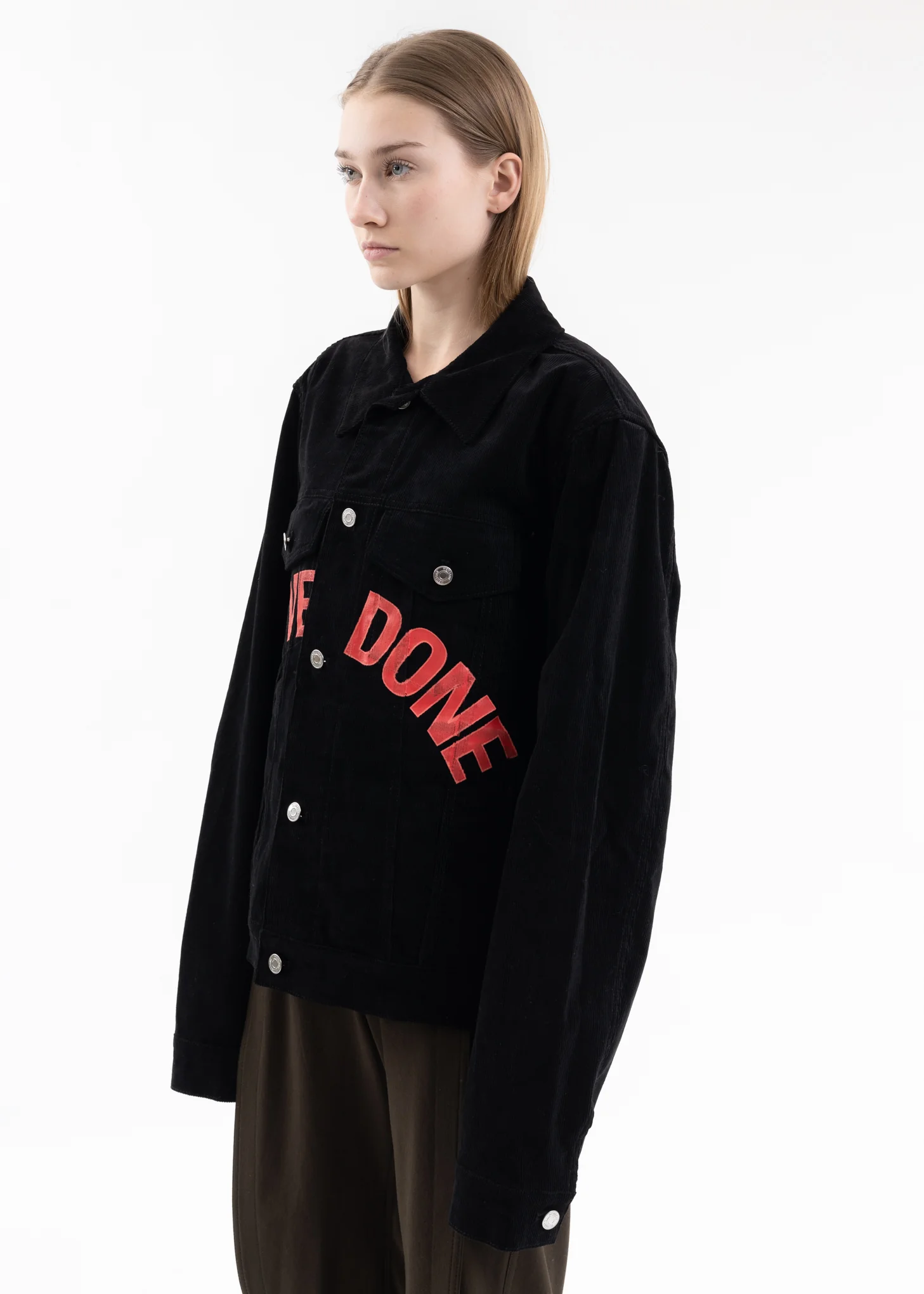 BLACK LOGO PRINT CORDUROY JACKET - Image 3
