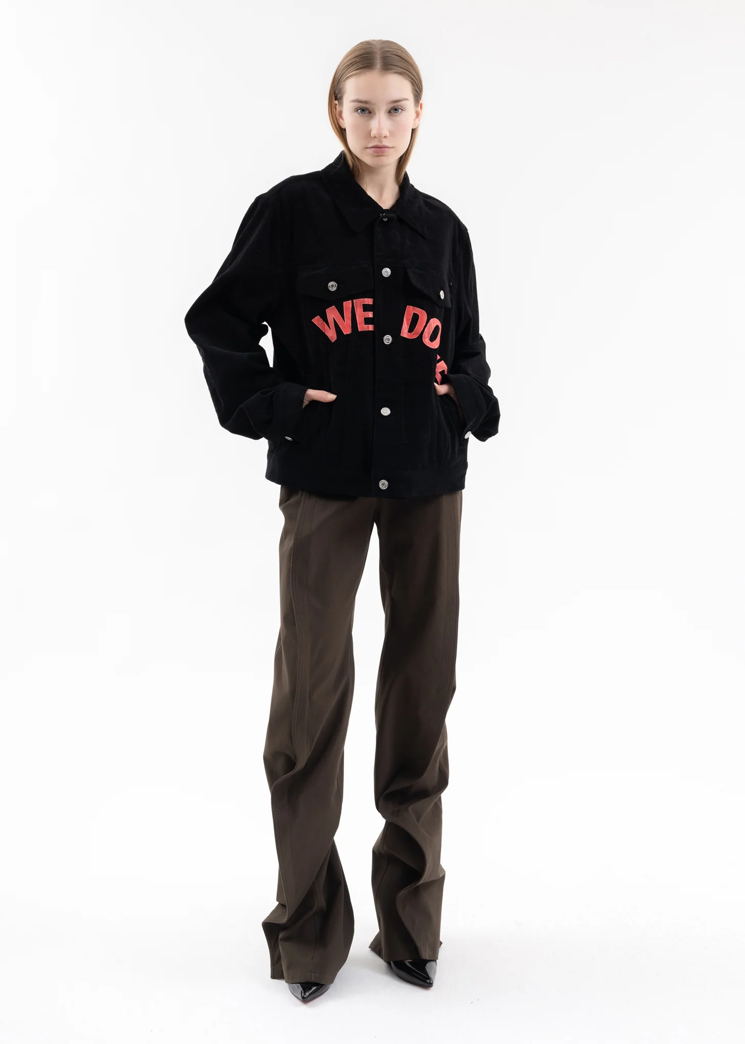 BLACK LOGO PRINT CORDUROY JACKET - Image 5