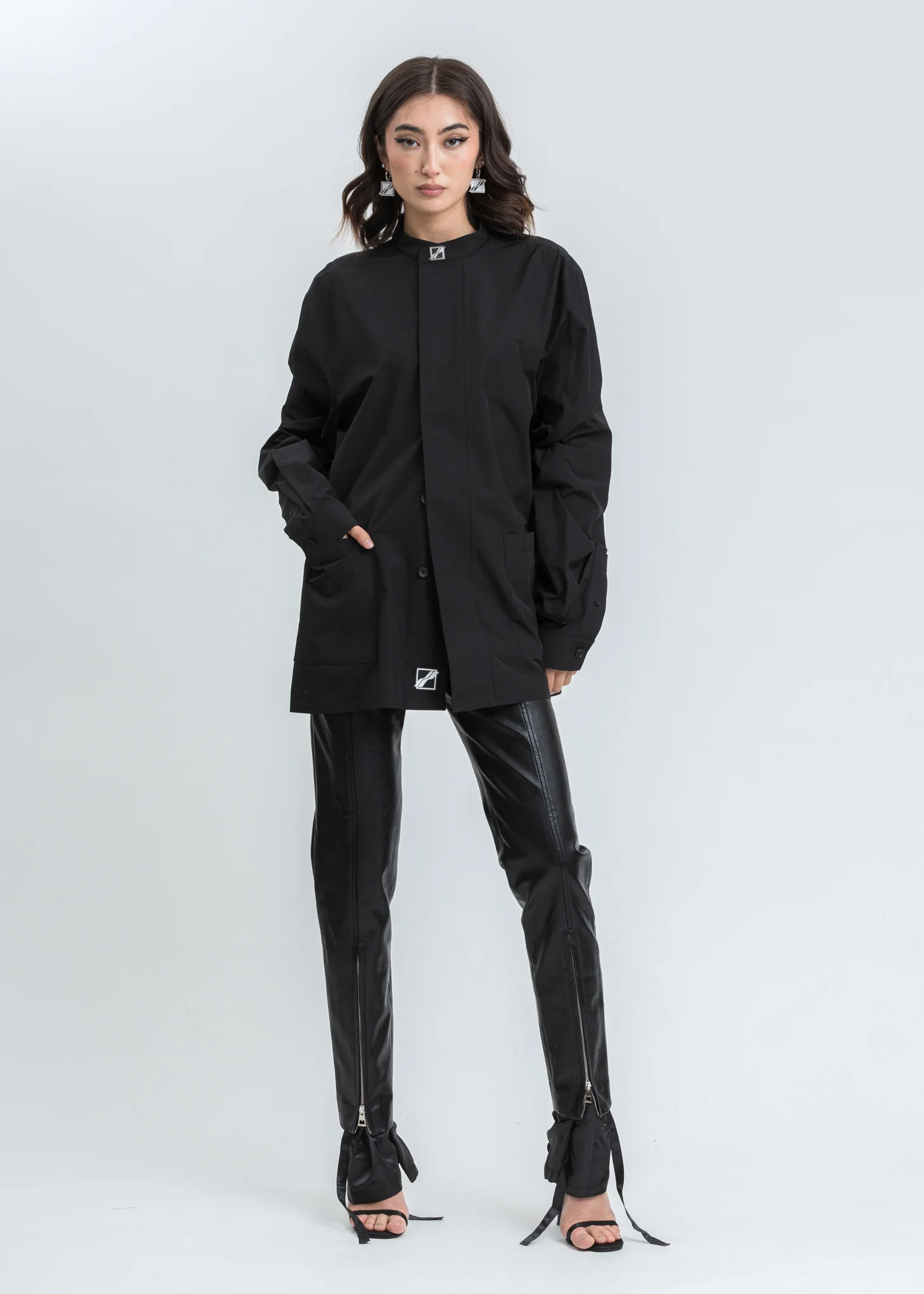 Black Logo Print Over Shirt - Image 7