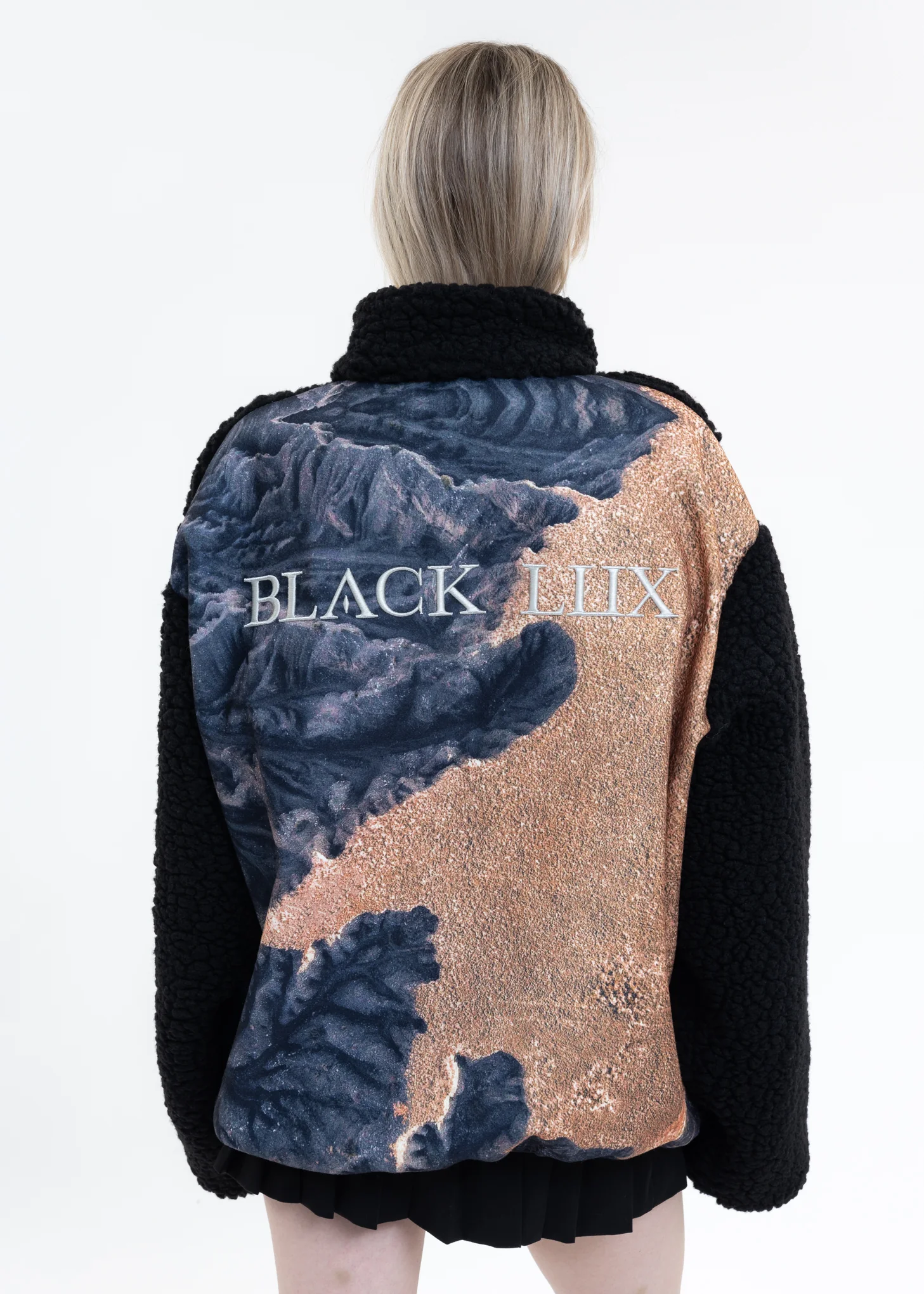 Black Logo Printed Reversible Fleece Jacket - Image 2